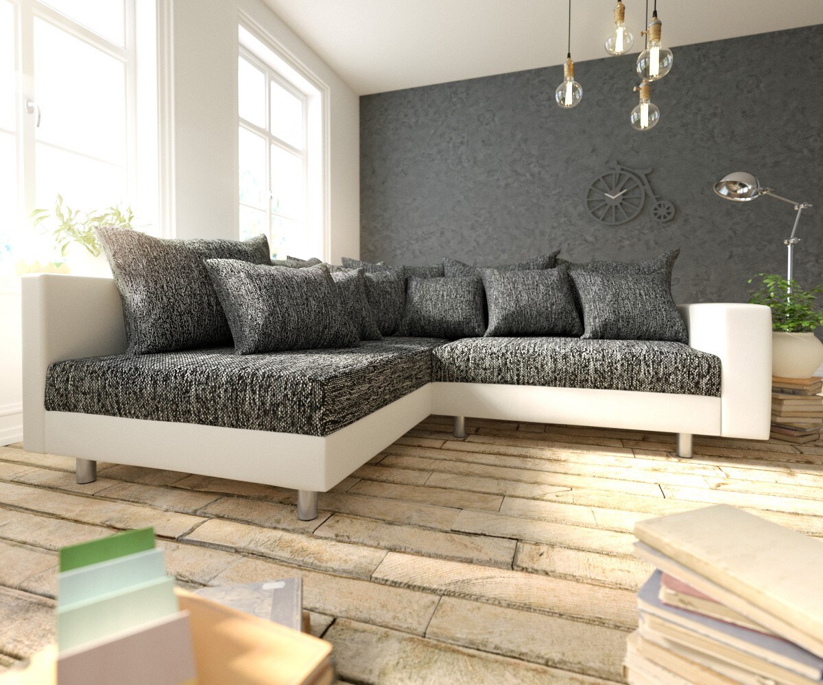 Sofa narożna Clovis biało-czarna podłokietnik szezlong lewy sofa modułowa