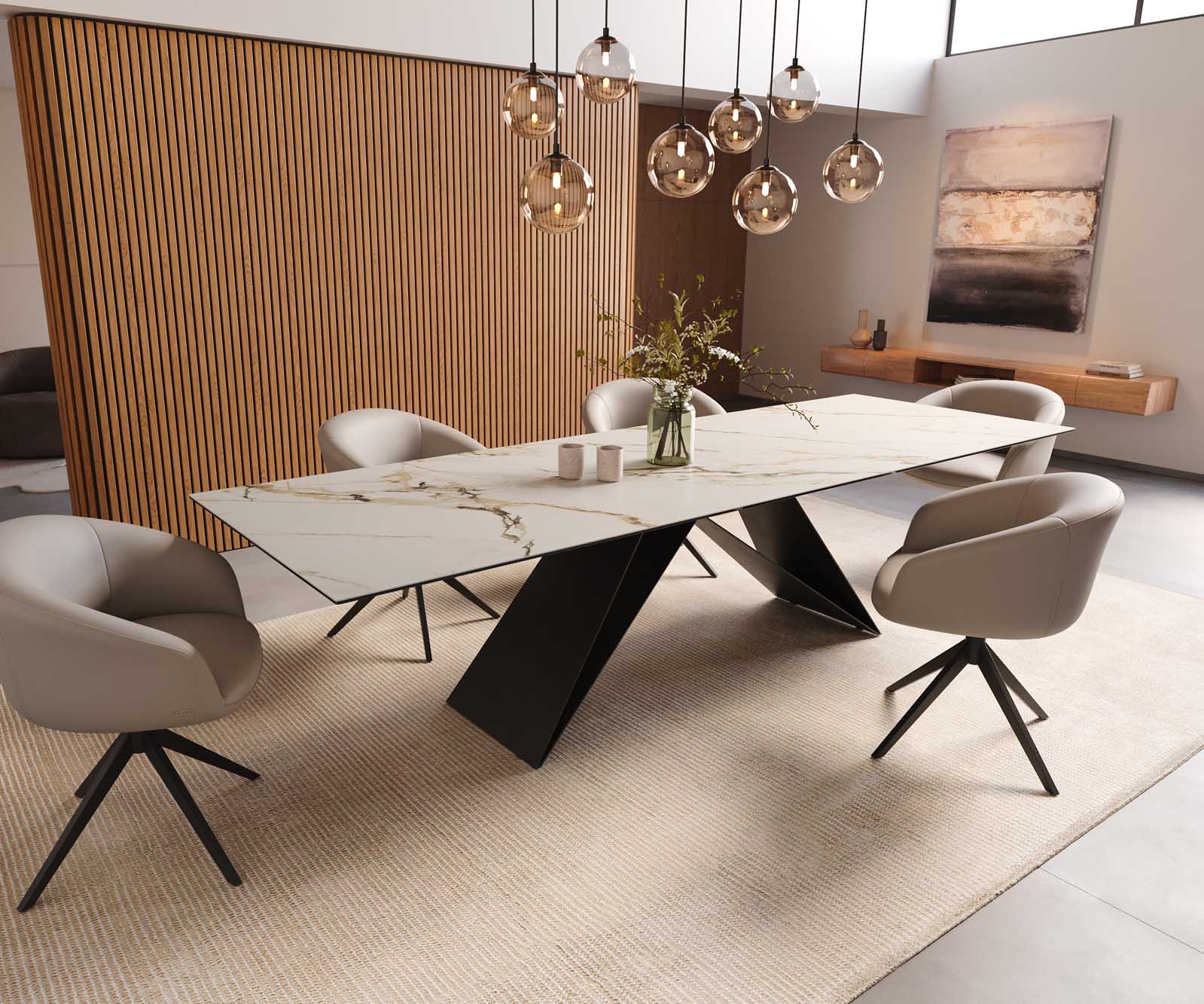 Stół do jadalni Edge 300x100cm ceramika Calacatta Luxe biało-złoto-szary rama V metal czarna 8
