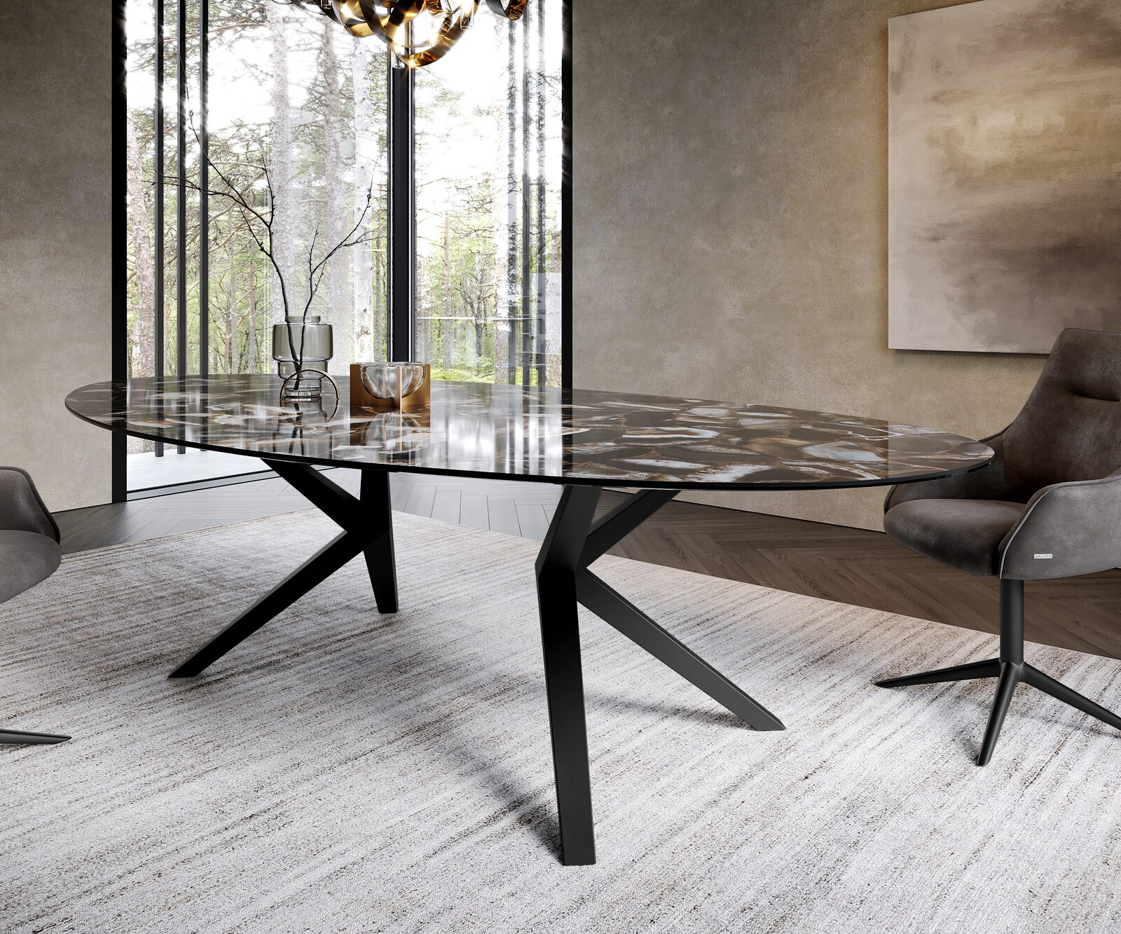 Stół do jadalni Edge owalny 280x130cm ceramika Iris FMG Agatablack rama Zenthara metal czarny 6