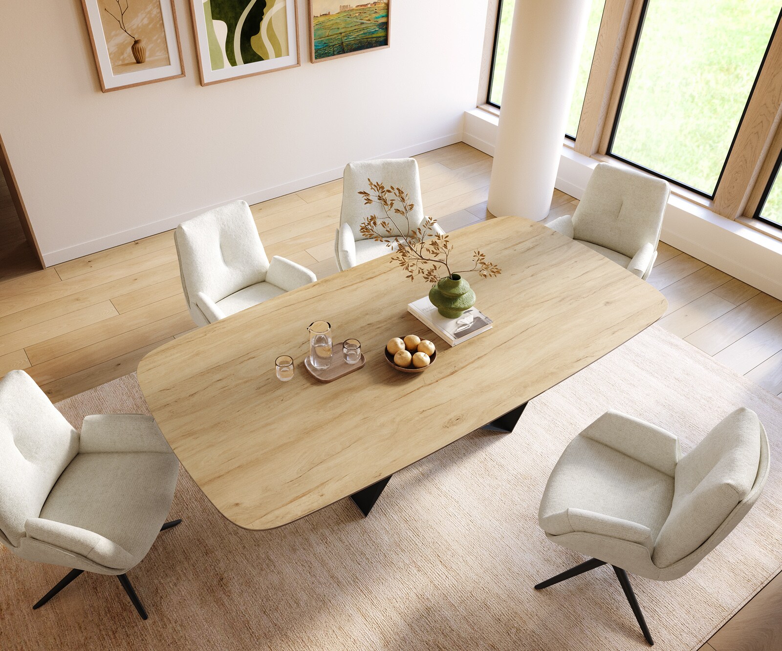 Stół do jadalni Edge w kształcie beczki 240x120cm ceramika Laminam® Sabbia kolor dębowy rama Spider czarny 4