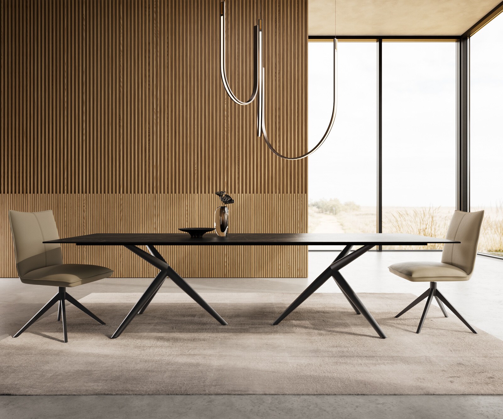 Stół do jadalni Edge 300x100cm ceramika Laminam® Noir Desir brązowy rama Estelar metal czarny 2