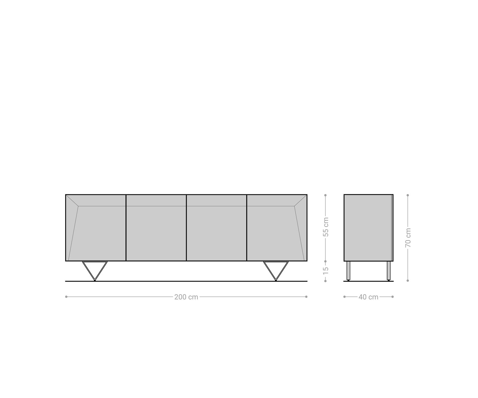 Komoda Kayu 200x40x70 cm akacja naturalna 4 drzwi nóżki V 6