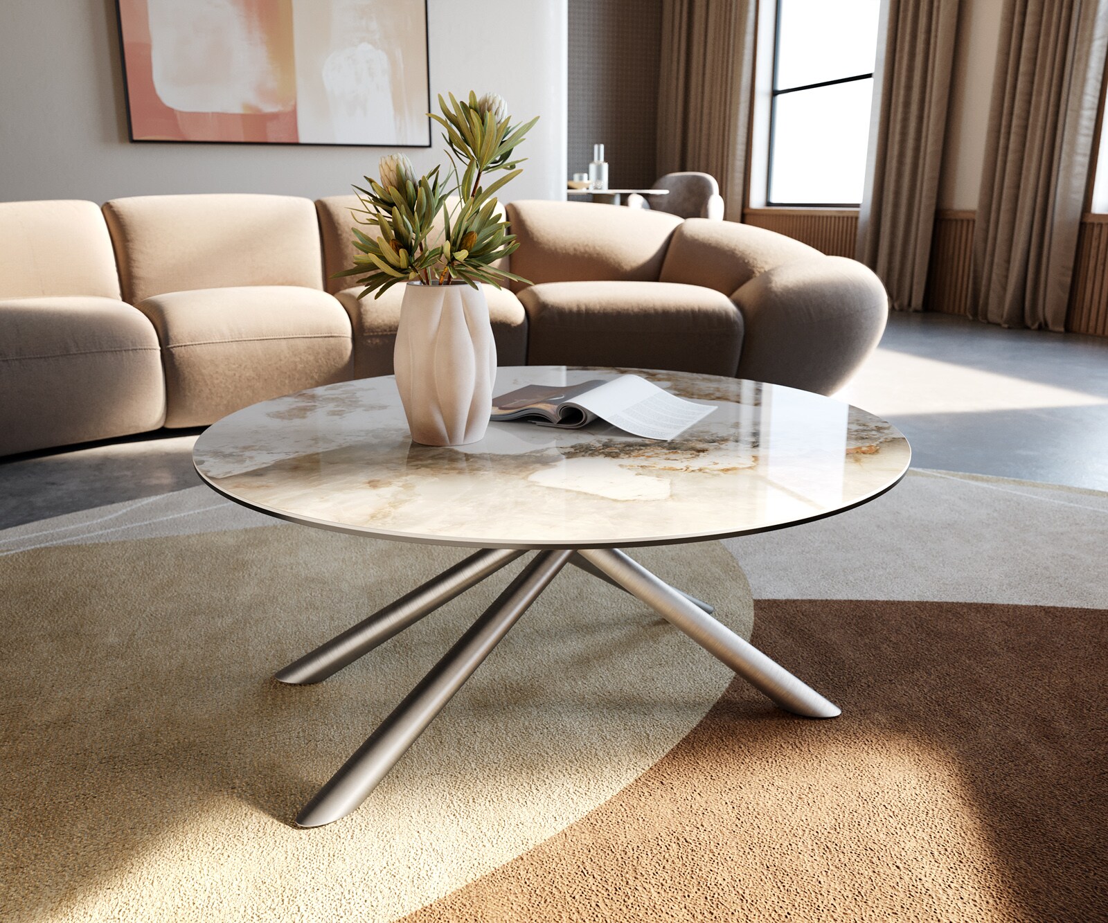 Stolik kawowy Edge okrągły 90x90 cm ceramika Minas Melange Sarity stal nierdzewna gebürstet 1