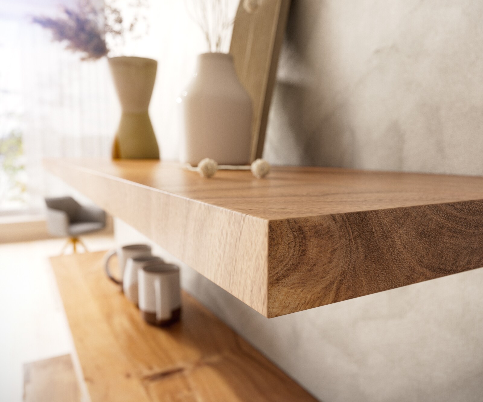 Półka ścienna Edge 145 cm akacja naturalna krawędź prosta 3