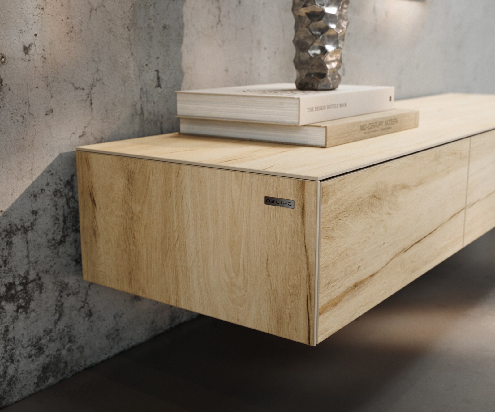 Szafka RTV Cuor 150 cm ceramika Laminam® Sabbia (kolor dębu) 1 klapa 1 szuflada nóżki wąskie stal nierdzewna 5
