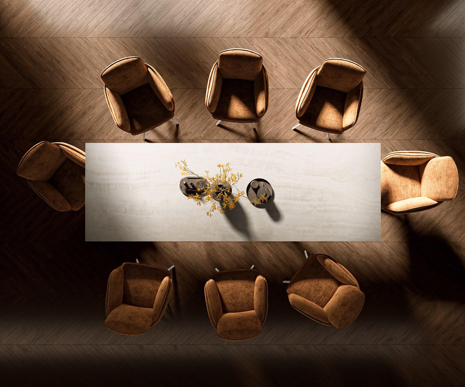 Stół do jadalni Edge 300x100 cm ceramika Onyx Champagne rama Spider metal biały 6