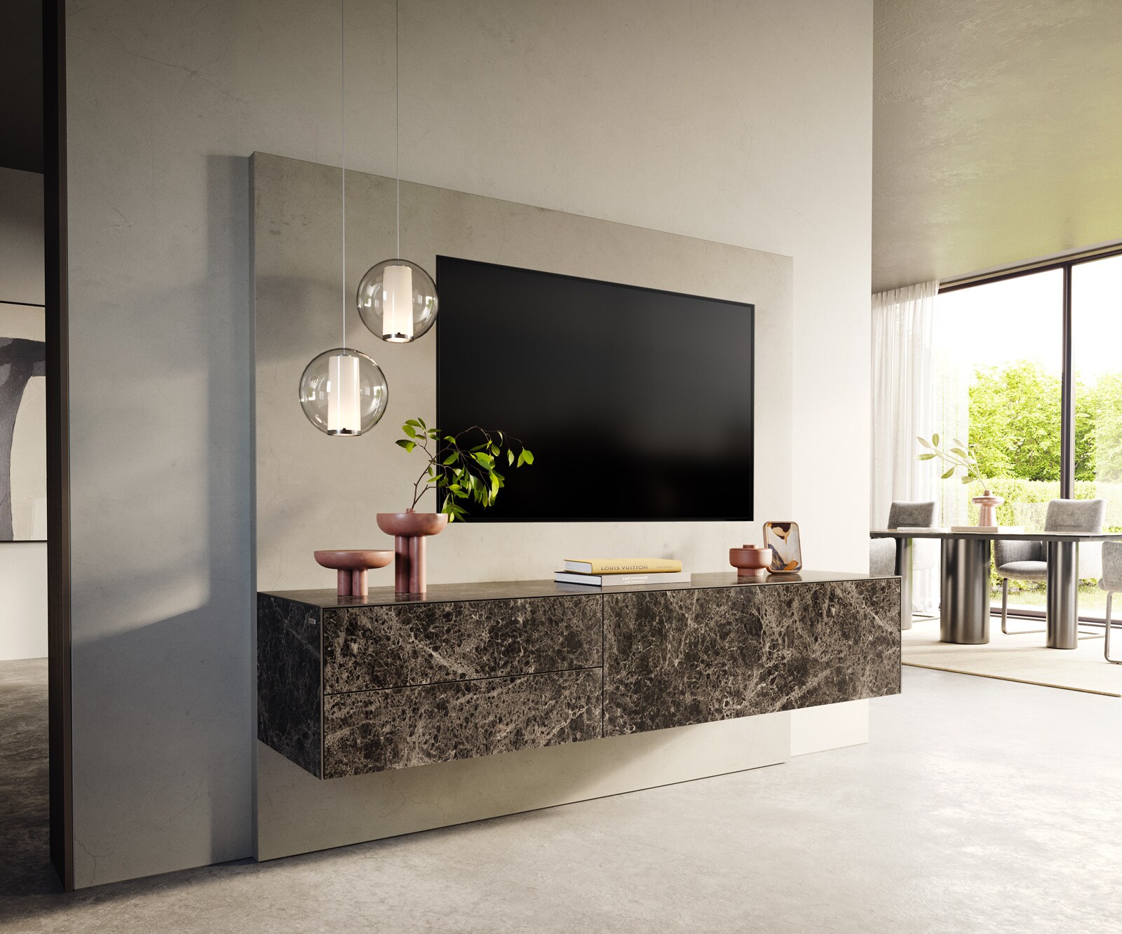 Szafka RTV Cuor 180 cm ceramika 1 drzwi uchylne 2 szuflady 3