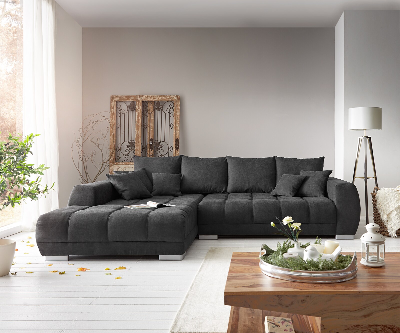 Sofa narożna Josea 300x220 cm mikrofibra czarna szezlong lewy 1