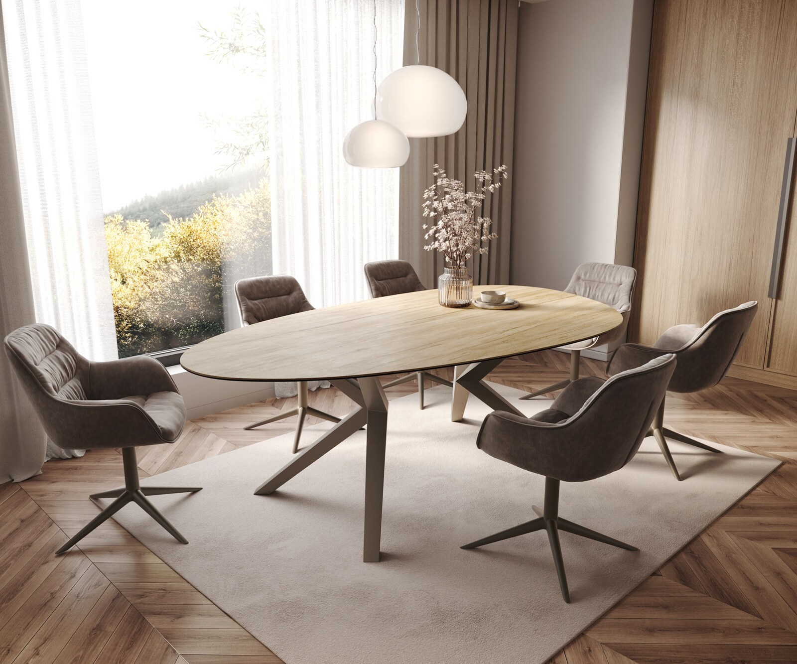 Stół do jadalni Edge owalny 220x120cm ceramika Laminam® Sabbia kolor dębowy rama Zenthara metal kolor tytanowy 6