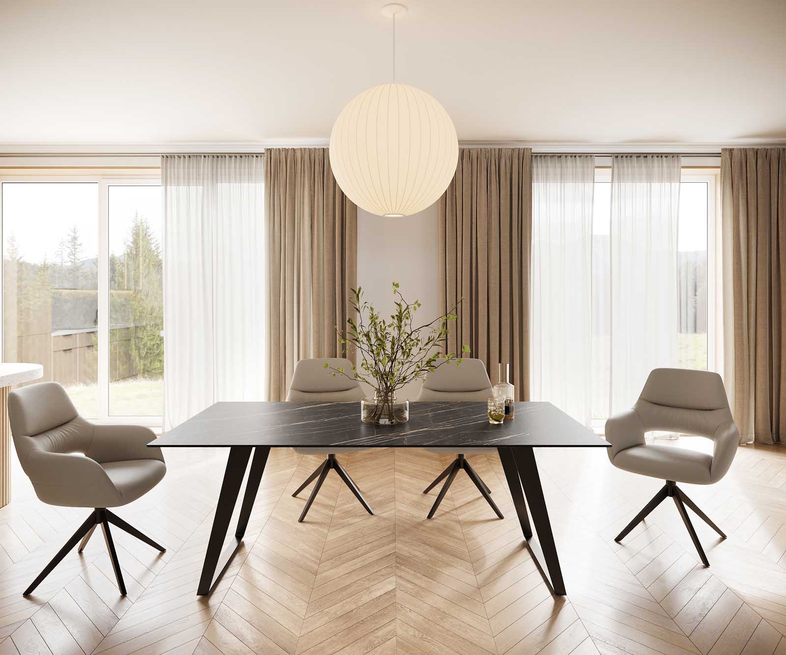 Stół do jadalni Edge 200x100 cm ceramika Laminam® Noir Desir brązowy metal pochylona rama czarna 1
