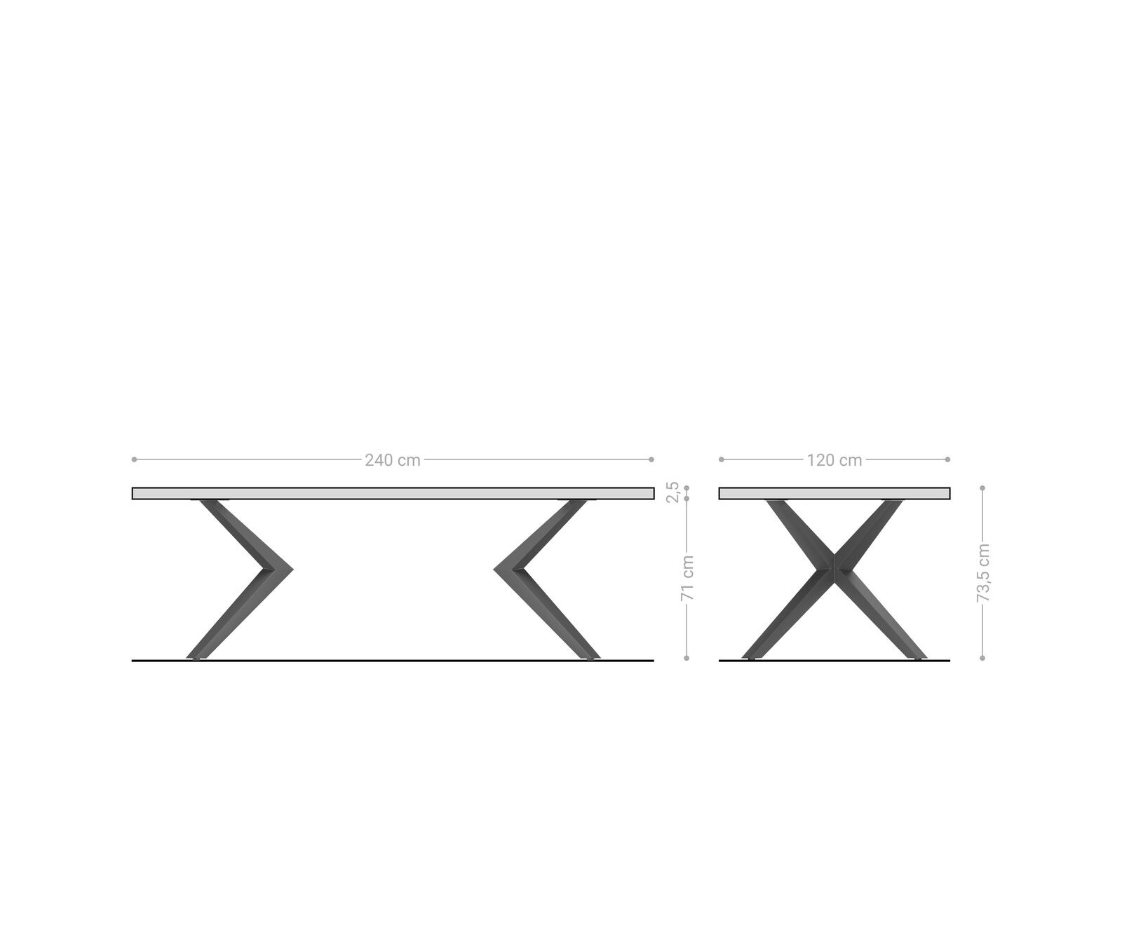 Stół do jadalni Edge kształt beczki 240x120x2,5-3cm dąb naturalny rama Zenthara metal czarny krawędź szwajcarska 5