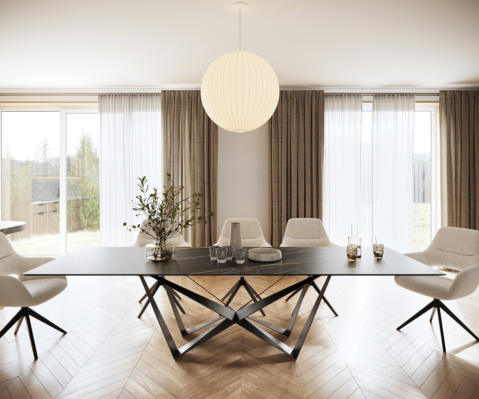 Stół do jadalni Edge 300x100cm ceramika Laminam® Noir Desir brązowy rama Spider metal czarna 1