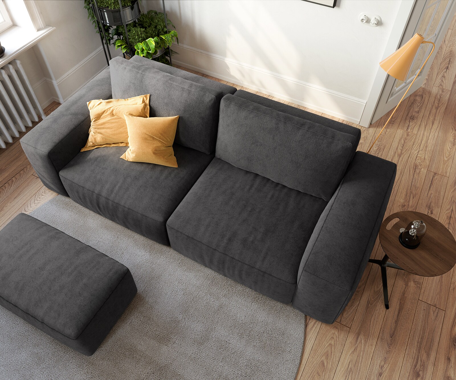 Duża sofa Lanzo L 250x105 cm mikrofibra czarna z pufem 3