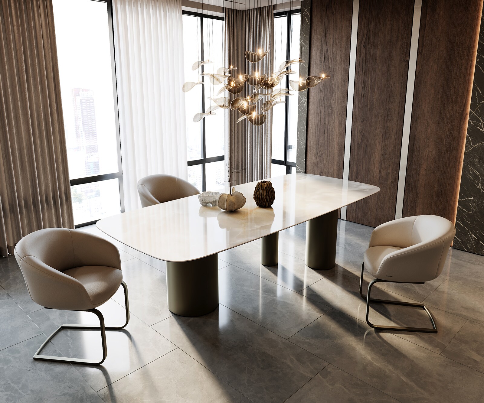 Stół do jadalni Edge kształt beczki 270x120cm ceramika Iris FMG Onice Grigio rama Troa metal kolor tytanowy 7