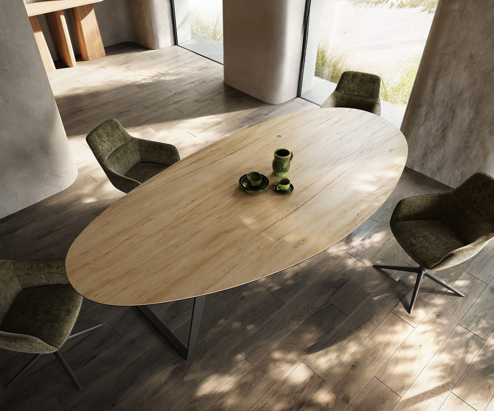 Stół do jadalni Edge owalny 280x130cm ceramika Laminam® Sabbia kolor dębowy rama pochylona metal czarny 4