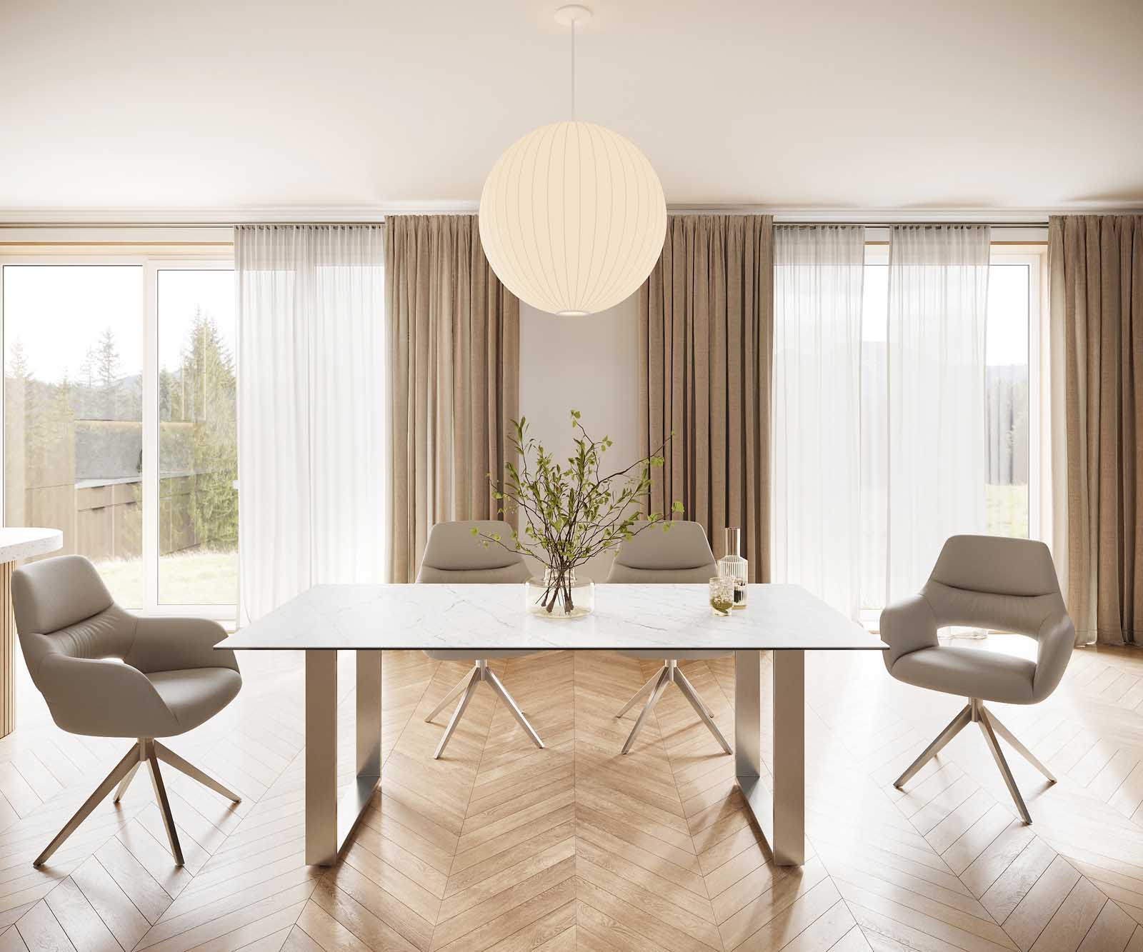 Stół do jadalni Edge 200x100 cm ceramika Laminam® Statuarietto biały stal nierdzewna wąska rama 1
