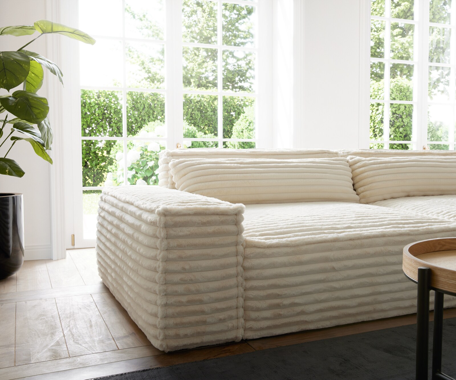 Sofa narożna Sirpio XL 270x170cm plusz-sztruks beżowy szezlong z możliwością zmiennego ustawienia 4