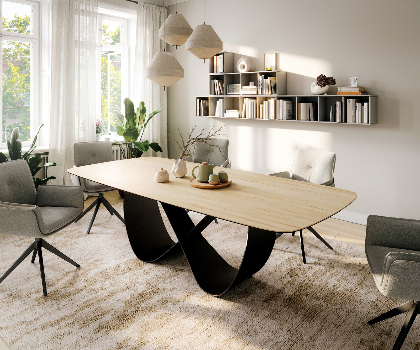 Stół do jadalni Edge w kształcie beczki 260x120 cm ceramika Laminam® Sabbia w kolorze dębu rama Infinity metal czarny 2