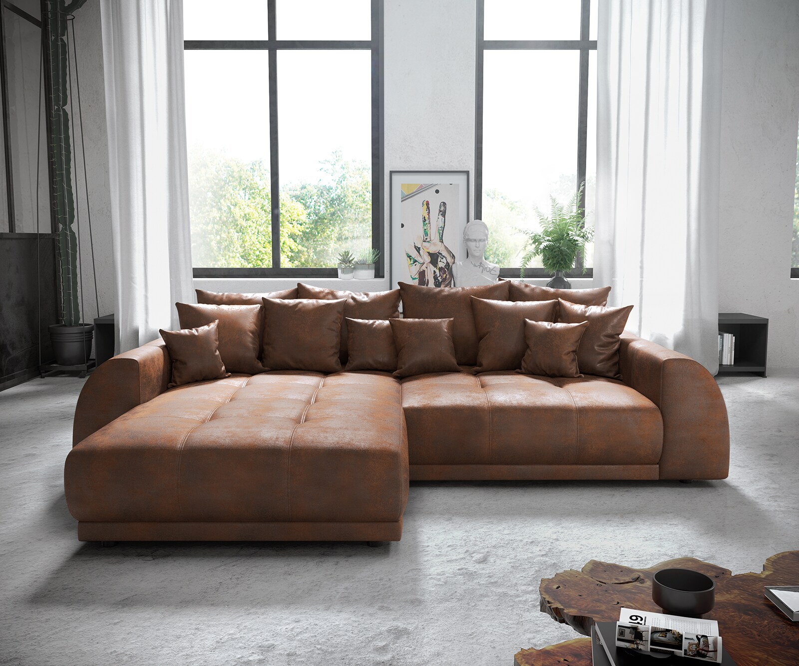 Sofa narożna Violetta 300x220 cm skóra ekologiczna brązowa z możliwością zmiennego montażu 1