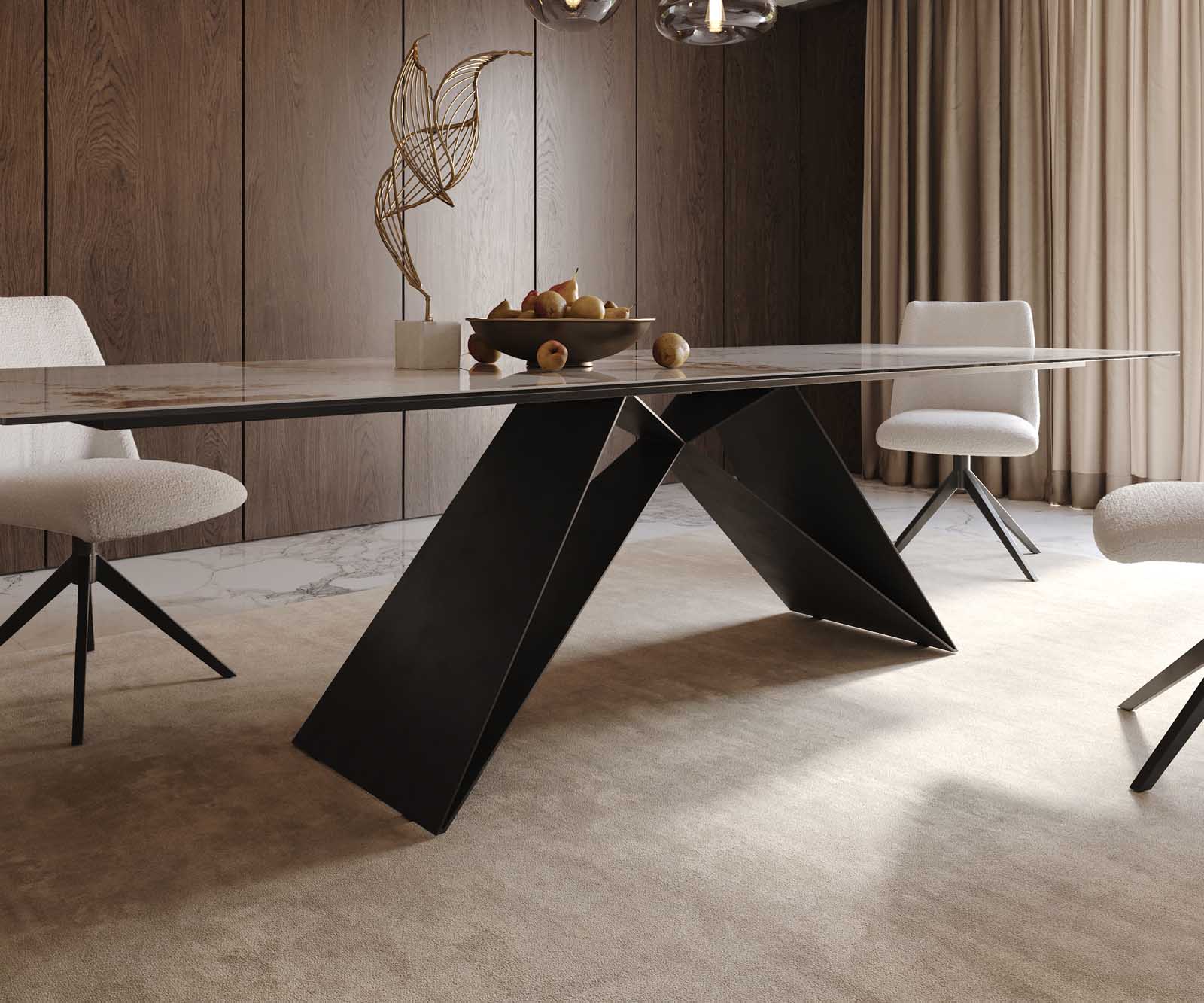 Stół do jadalni Edge 300x100cm ceramika Minas Melange biało-beżowy rama V metal czarna 7