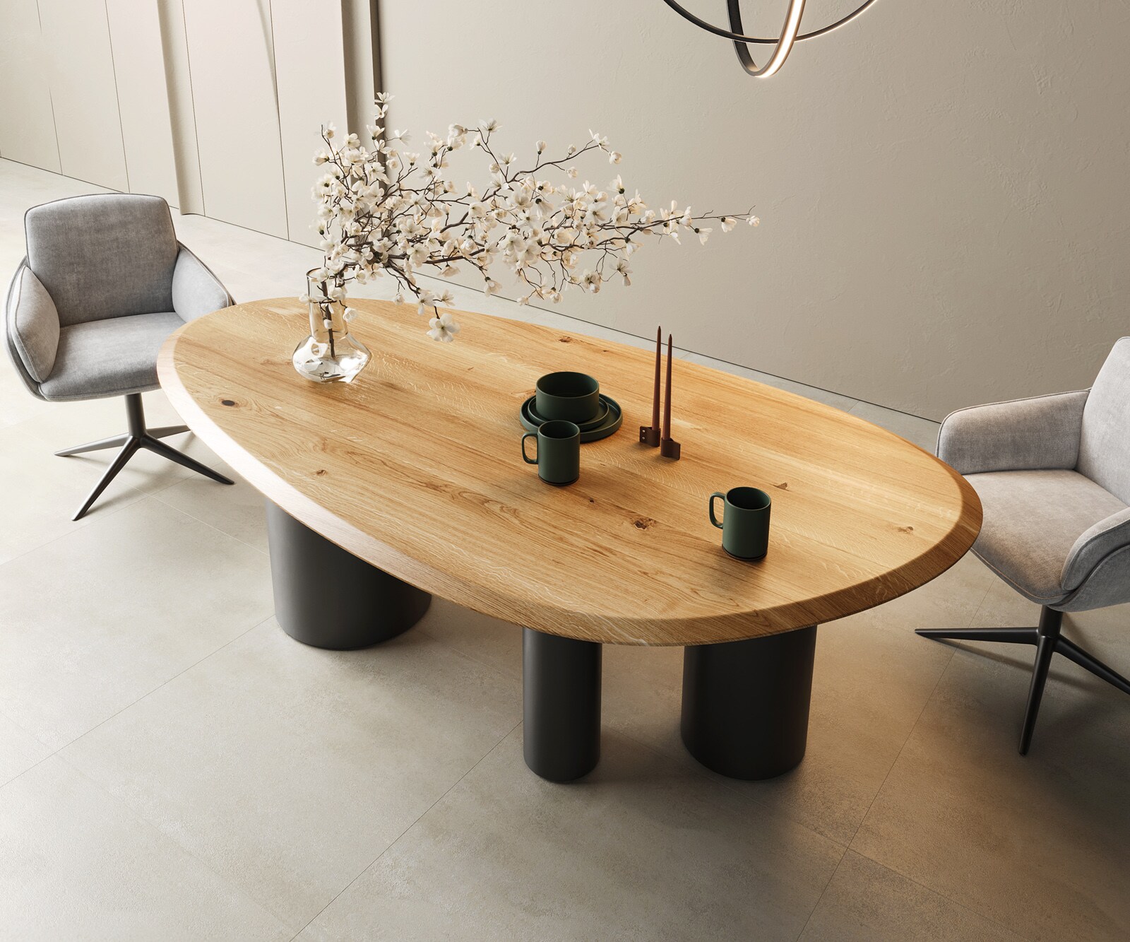 Stół do jadalni Edge owalny 220x120x2,5cm dąb naturalny rama Troa metal czarny krawędź flow-edge 1