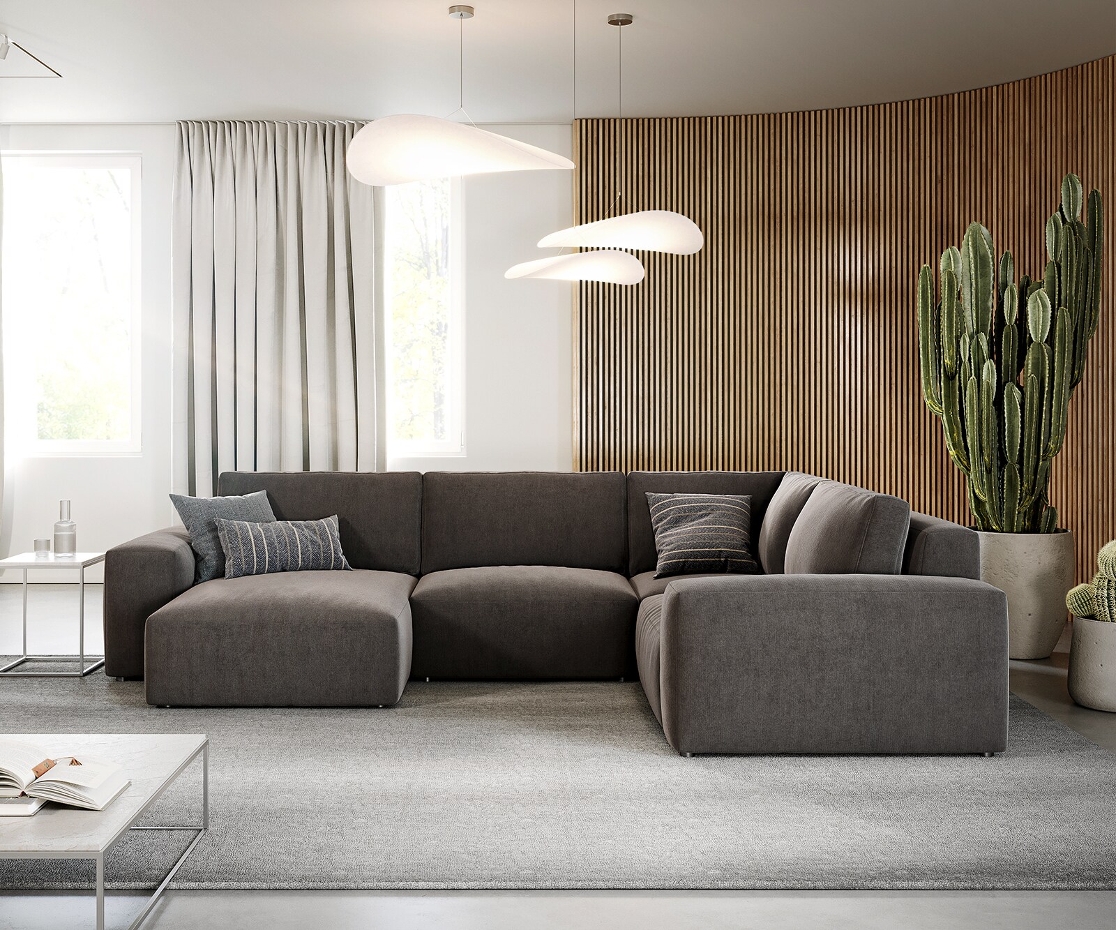 Zestaw wypoczynkowy Lanzo 300x210cm mikrofibra khaki brąz z możliwością zmiennego montażu 1