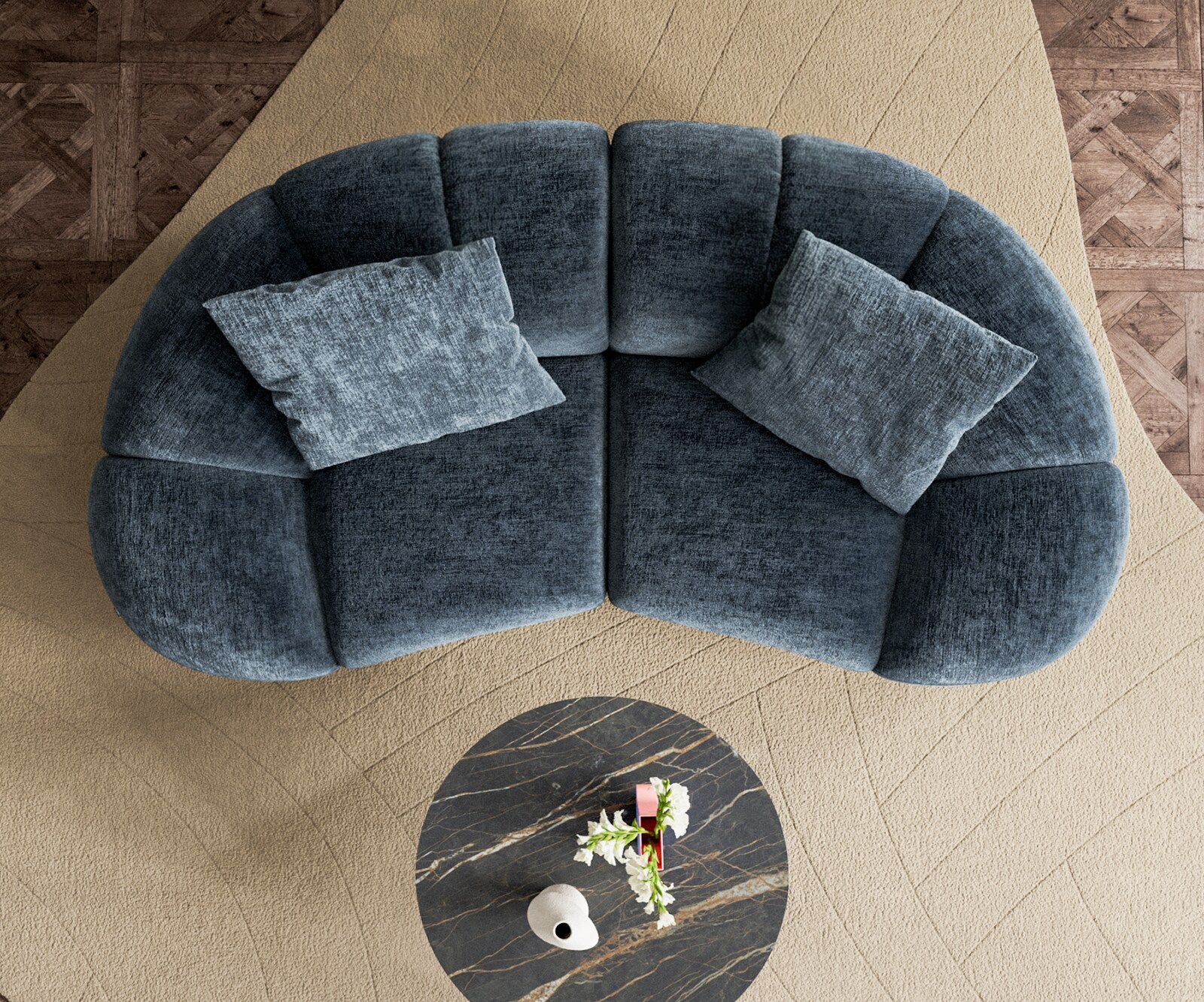 Sofa Lunna 280x70 cm szenil niebieski 2 poduszki 5
