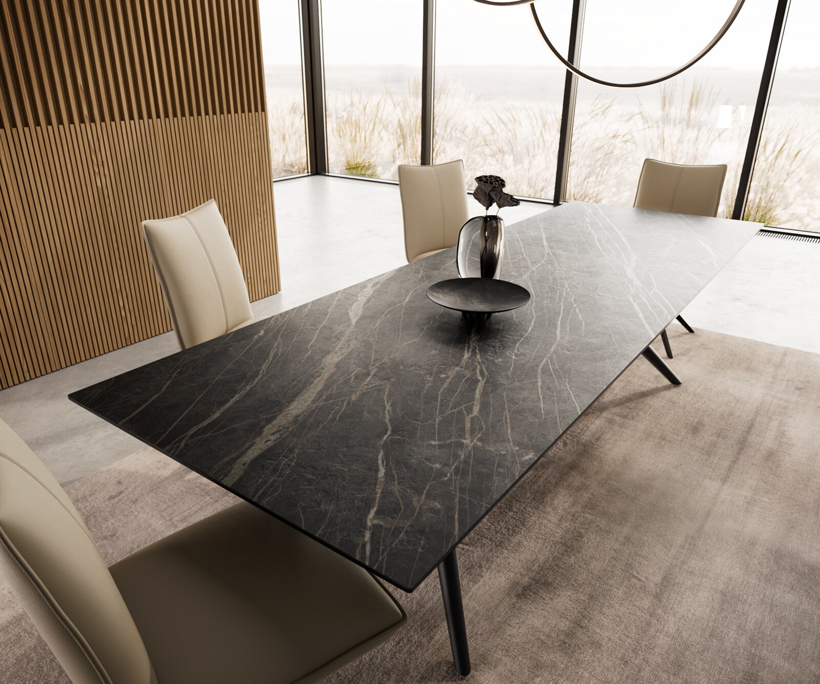 Stół do jadalni Edge 300x100cm ceramika Laminam® Noir Desir brązowy rama Estelar metal czarny 4