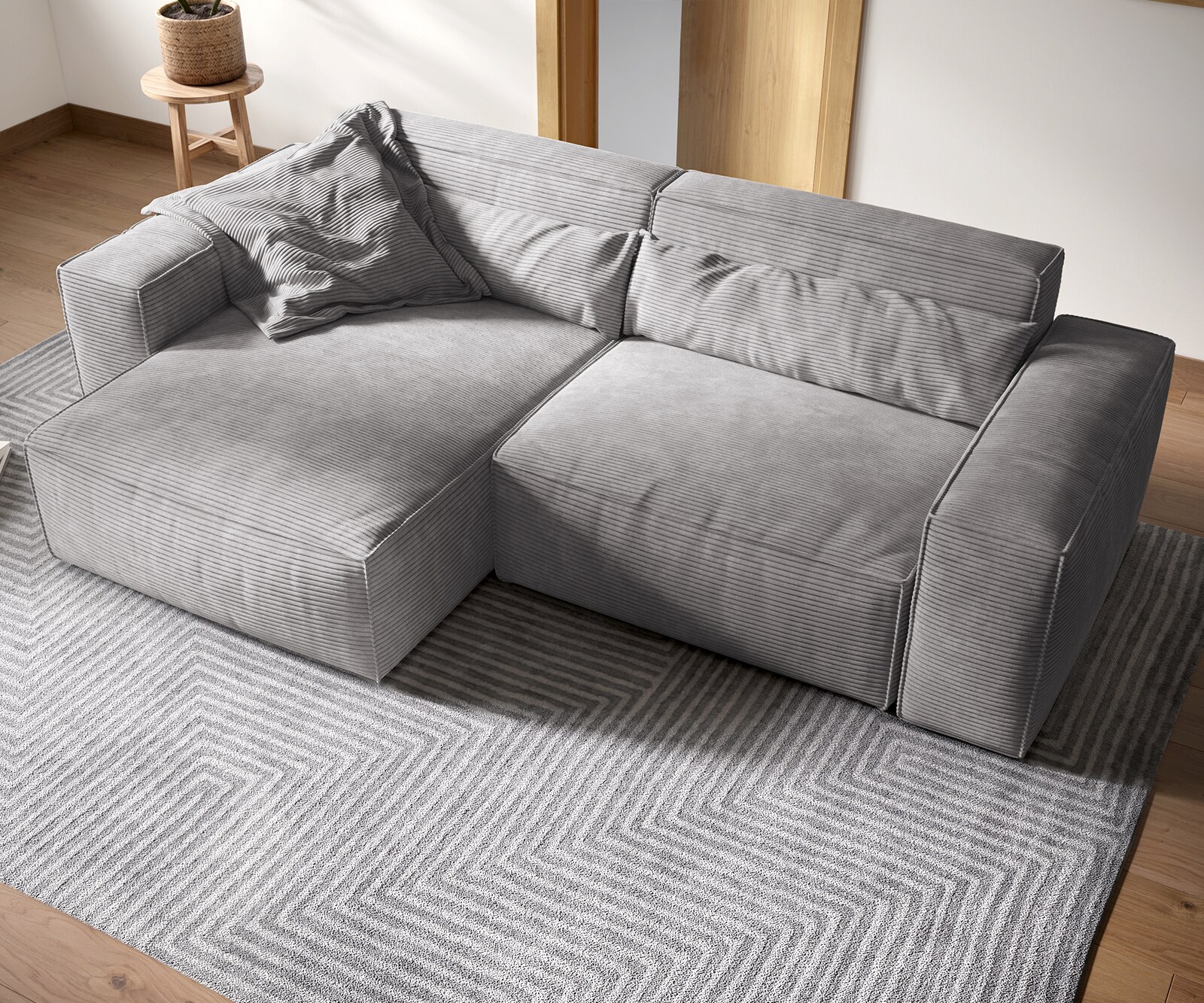 Sofa narożna Sirpio XL 270x170cm sztruks srebrno-szary szezlong z możliwością zmiennego ustawienia 3