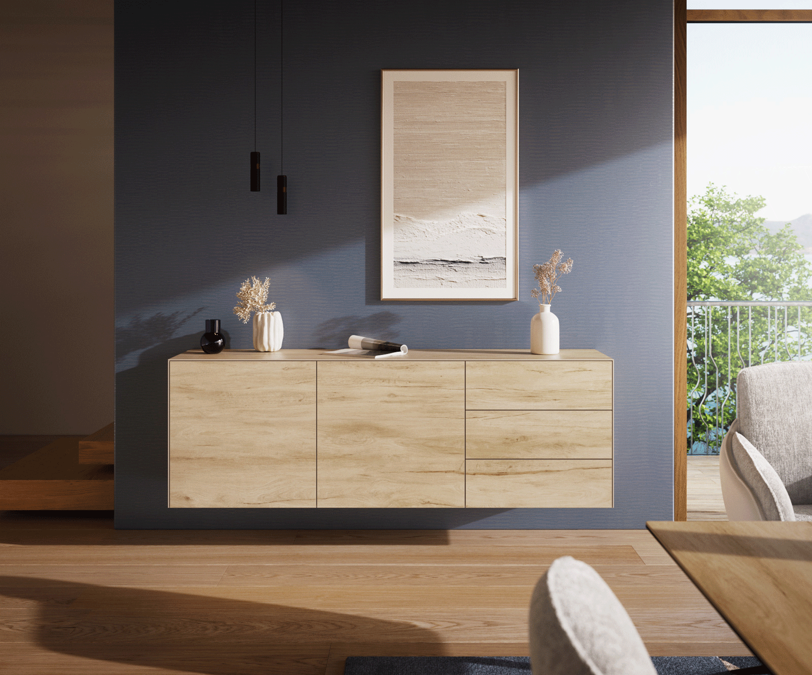 Komoda Cuor 180 cm ceramika Laminam® Sabbia (kolor dębu) 2 drzwi 3 szuflady podwieszana 2