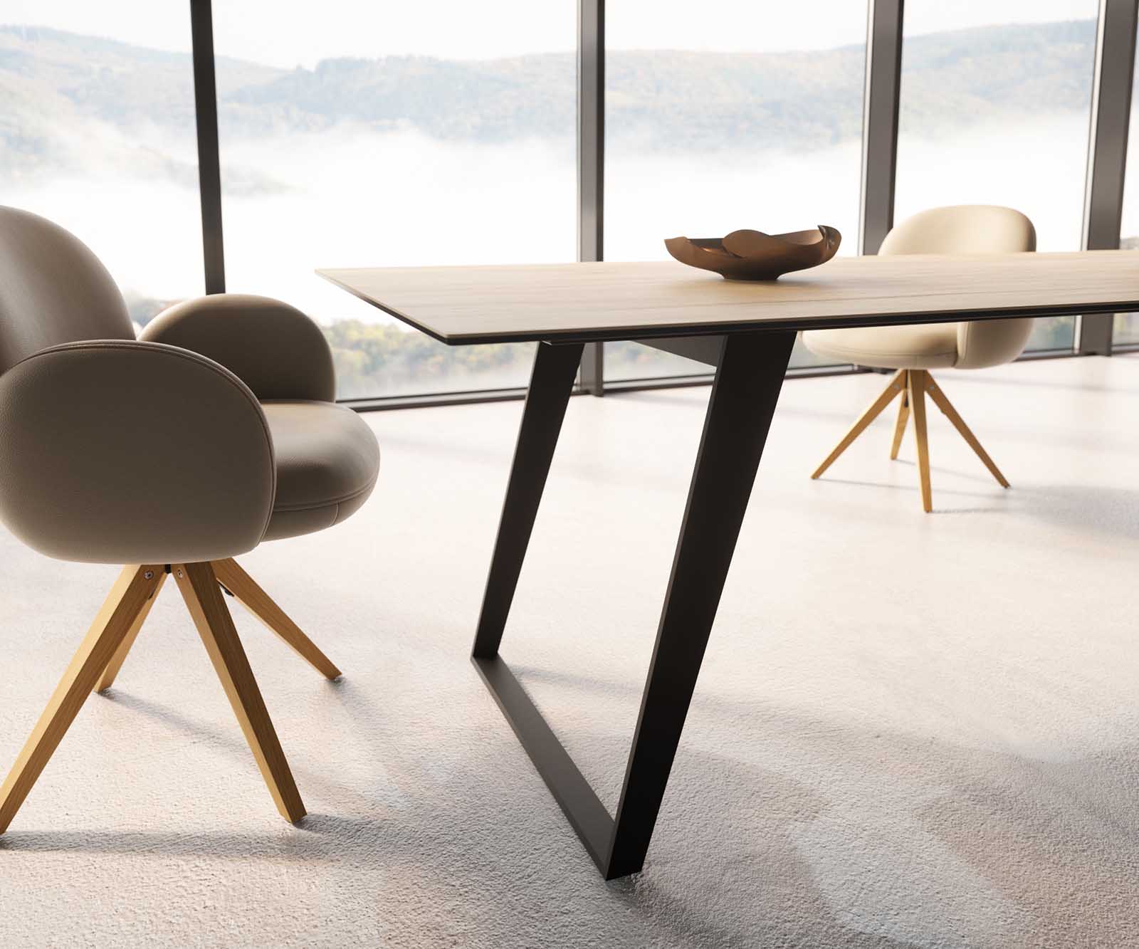 Stół do jadalni Edge 300x100cm ceramika Laminam® Sabbia kolor dębu metal pochylona rama czarna 5