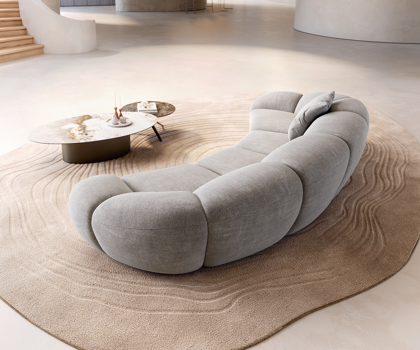 Sofa Lunna 360x175 cm miękka tkanina strukturalna szara 2 poduszki 4