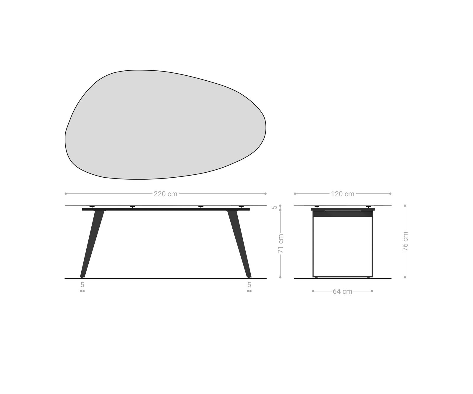 Stół do jadalni Edge owalny 220x120cm ceramika Laminam® Sabbia kolor dębowy rama pochylona metal czarny 8