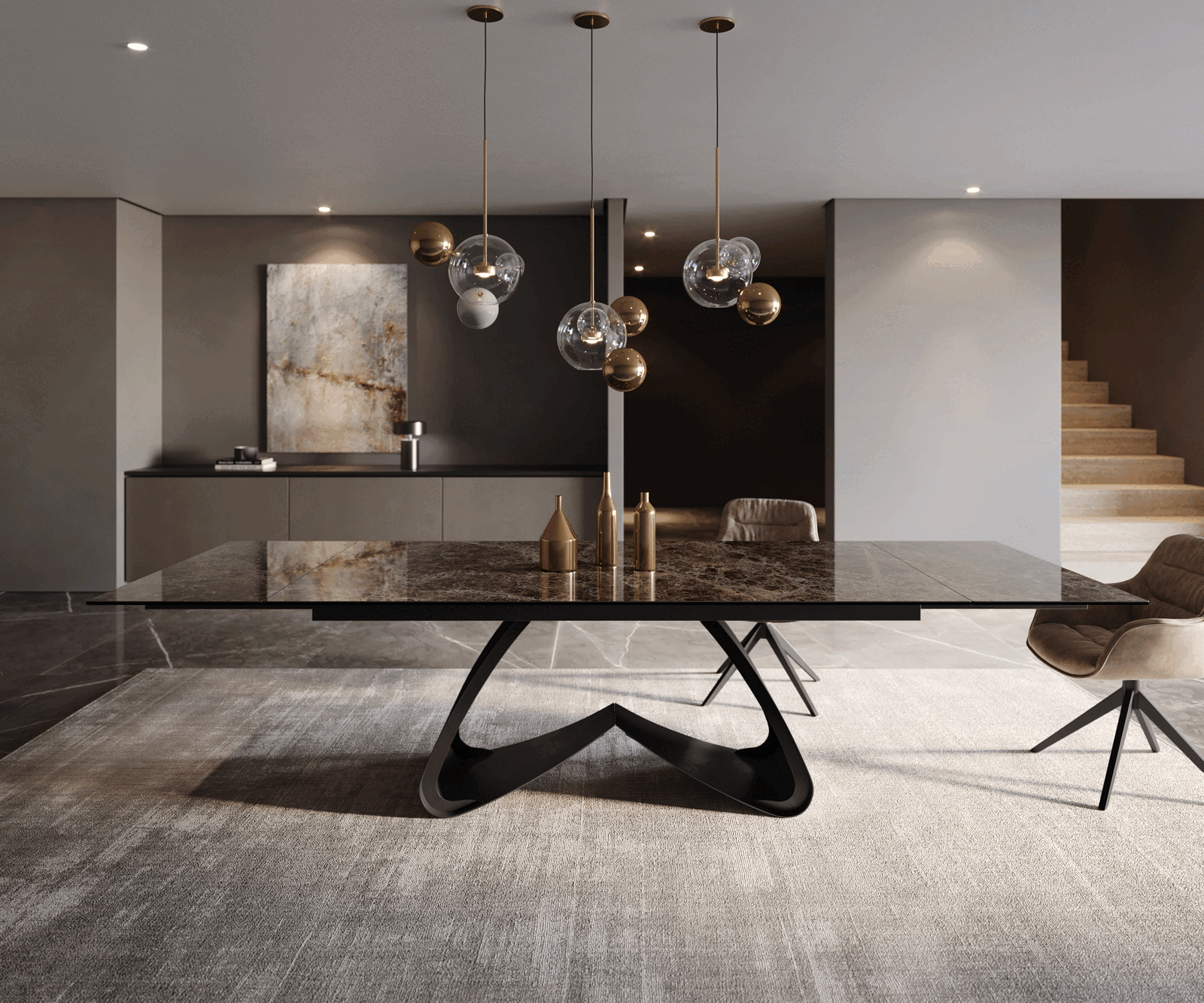 Stół do jadalni Edge 200-300x100 cm ceramika Emperador Extra Lucidato ciemnobrązowy rama W czarna rozkładany 1