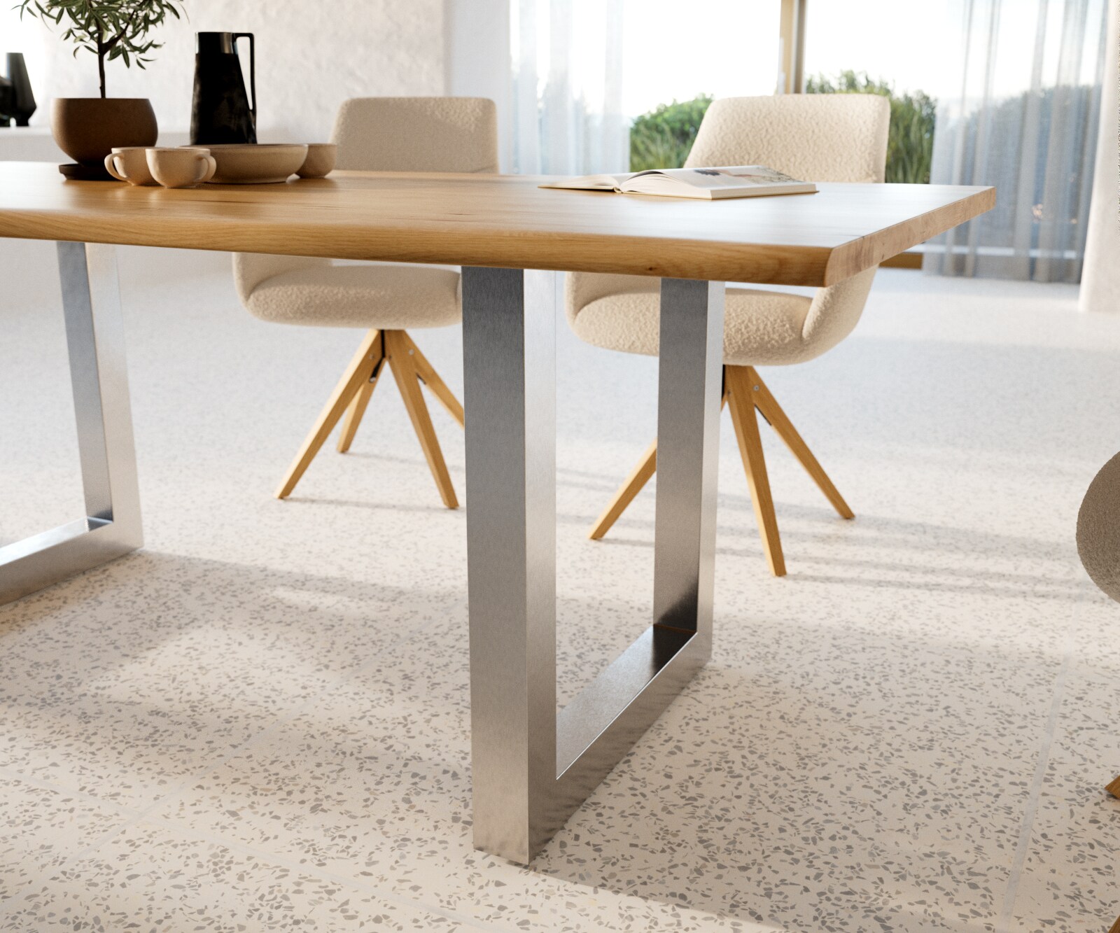 Stół do jadalni Edge 200x100x2,5-3 cm dąb naturalny stal nierdzewna szeroka rama live-edge 6