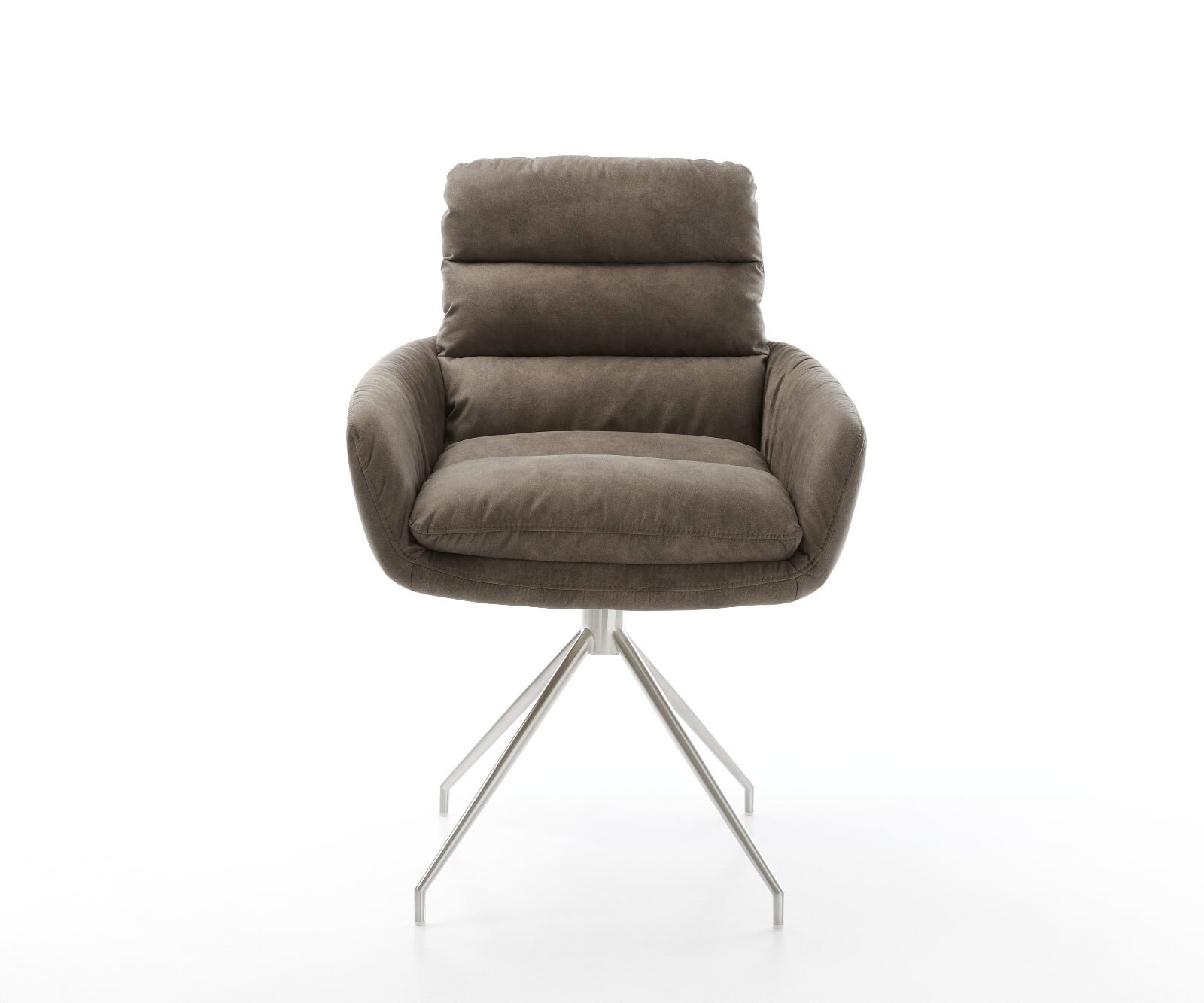 Krzesło do jadalni Abelia-Flex z podłokietnikami mikrofibra szaro-brązowa vintage rama krzyżowa stożkowa stal nierdzewna 2