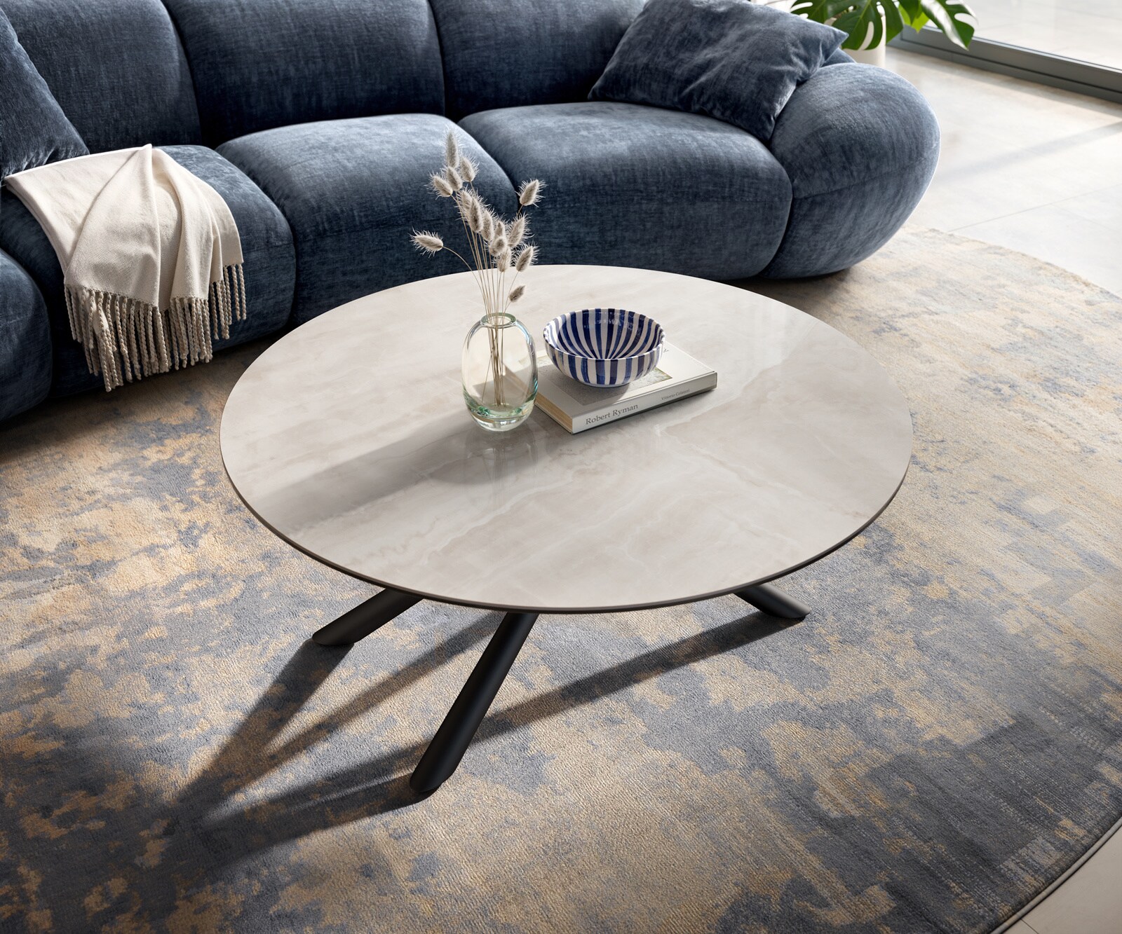 Stolik kawowy Edge okrągły 100x100 cm ceramika Onyx Champagne podstawa Sarity metal czarny 4
