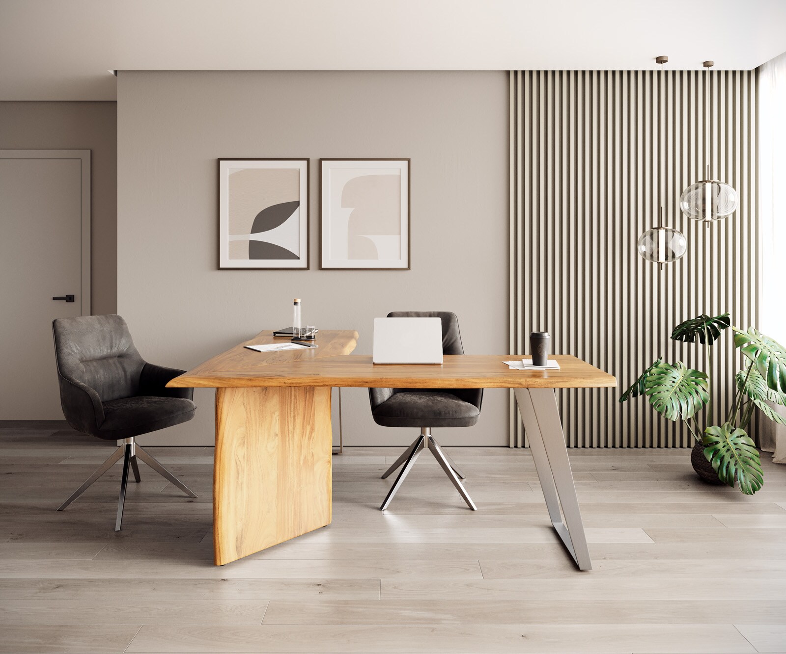 Biurko Live-Edge 170x170 cm akacja naturalna rama srebrna live-edge 1