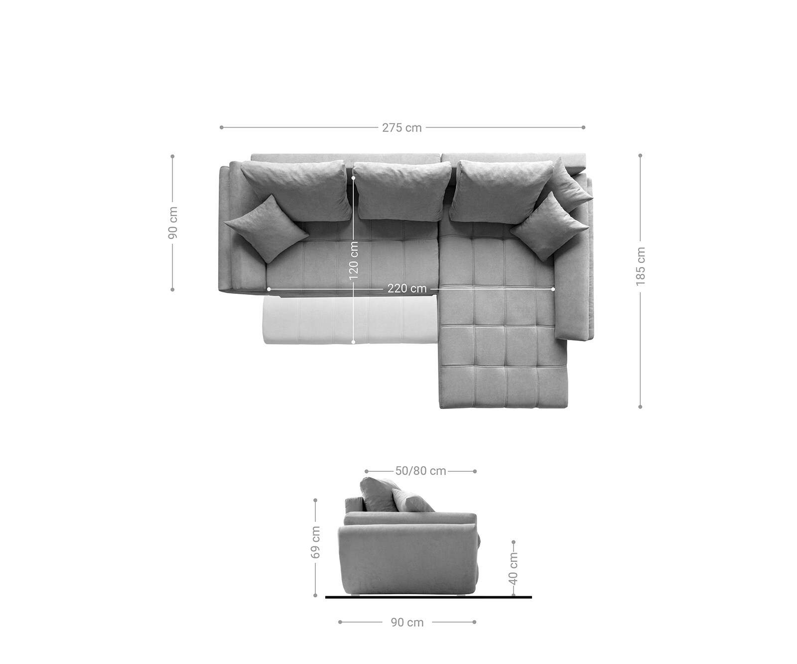 Sofa narożna Loana 275x185 cm brązowy z funkcją spania 9