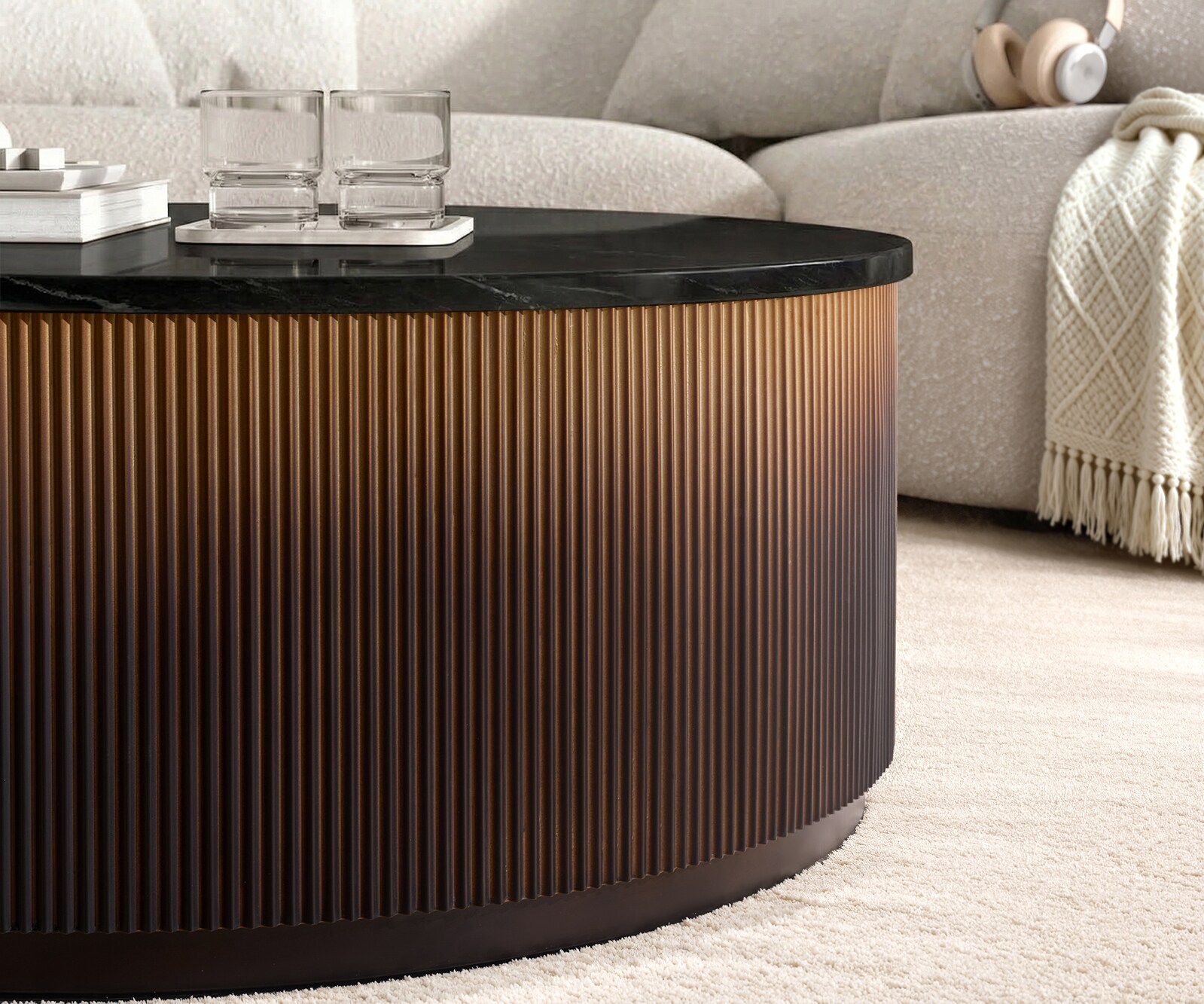 Stolik kawowy Fiorano stolik kawowy 90x90 cm marmur czarno-srebrny metal złoty Ombre 2