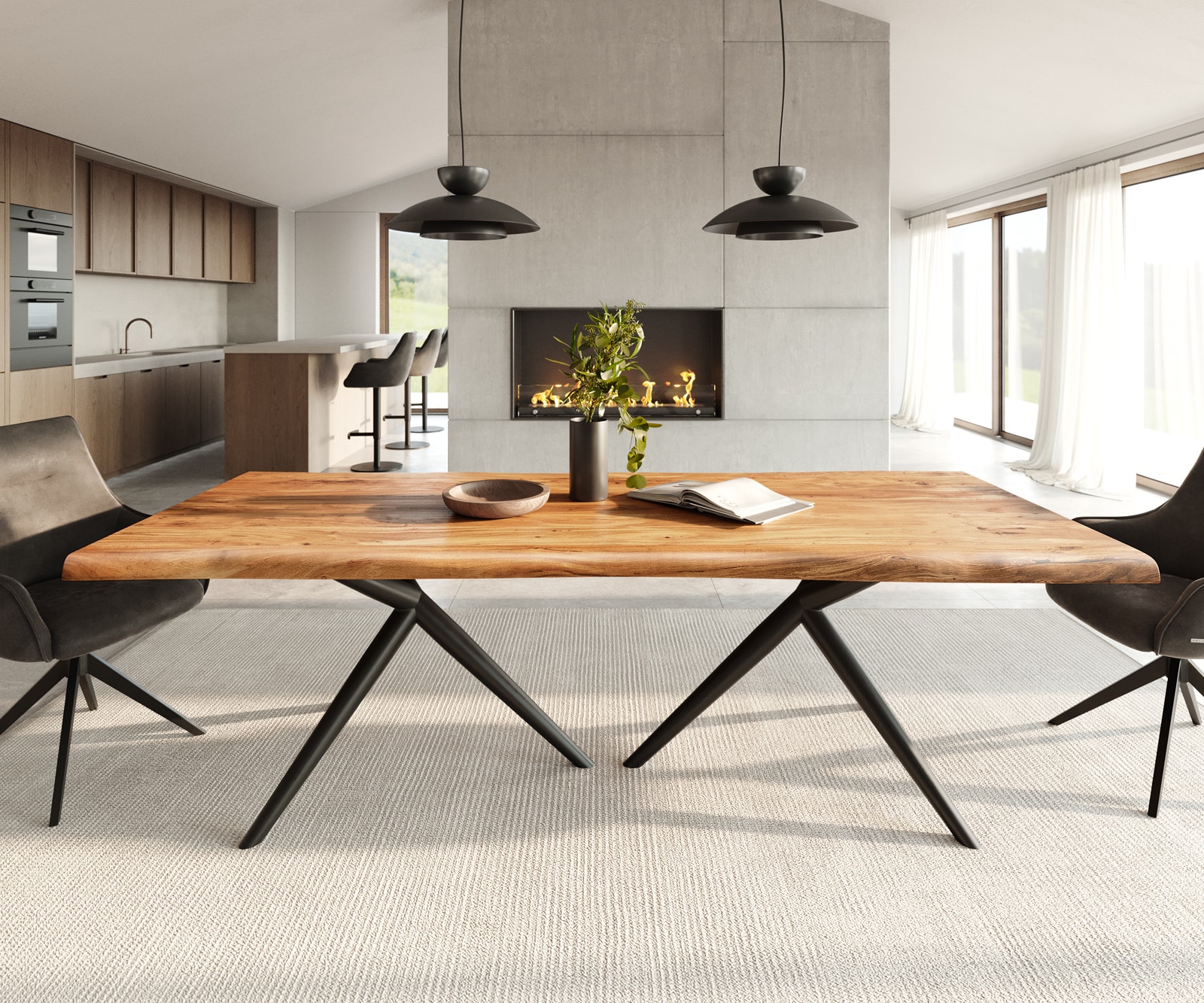 Stół do jadalni Edge 240x100 cm akacja naturalna rama Estelar metal czarny live-edge 1