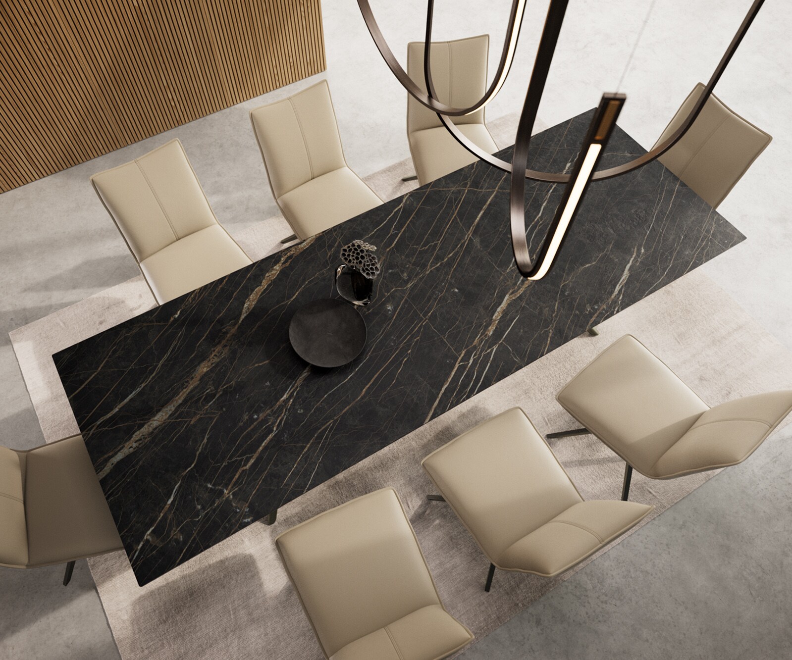 Stół do jadalni Edge 300x100cm ceramika Laminam® Noir Desir brązowy rama Estelar metal kolor tytanowy 5