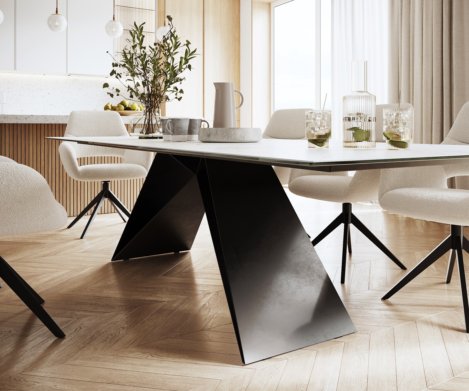 Stół do jadalni Edge 300x100cm ceramika Laminam® Statuarietto biały rama V czarna 5