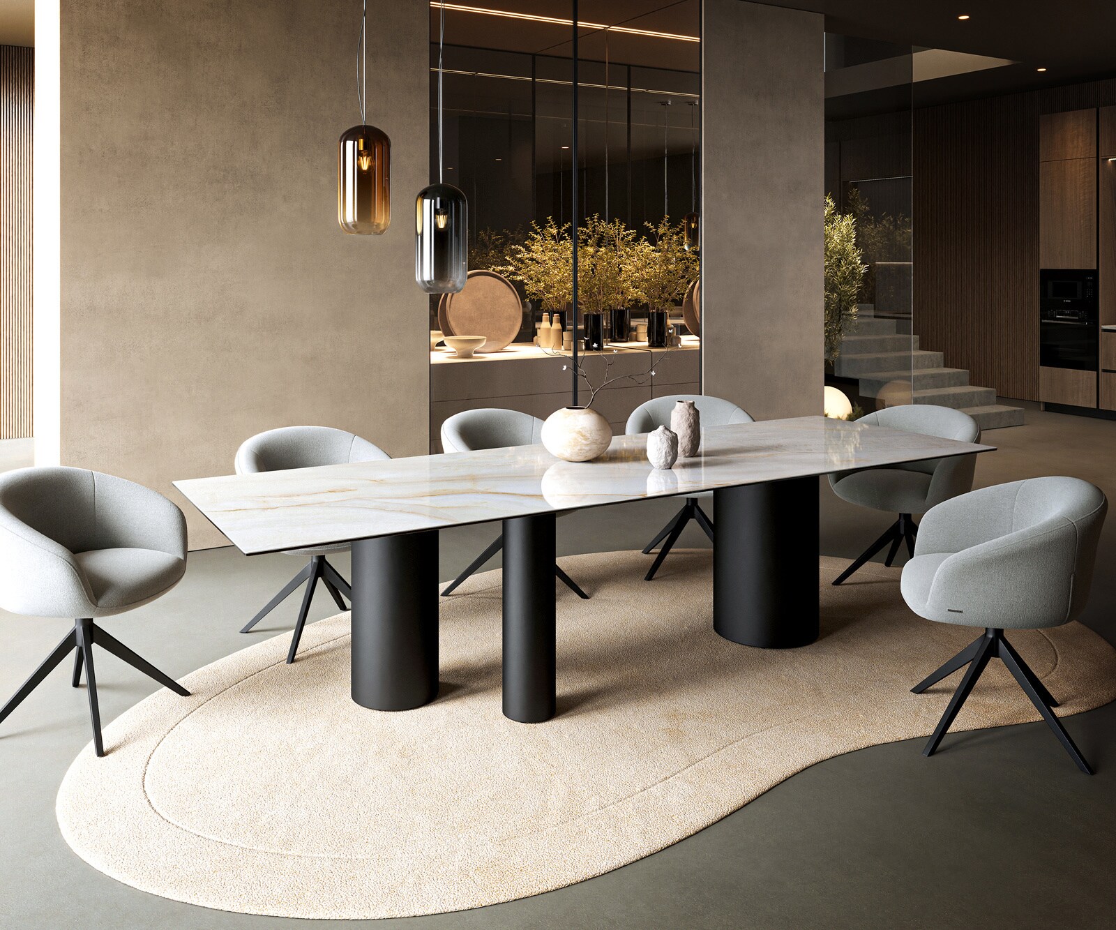 Stół do jadalni Edge 300x100cm ceramika Onyx Pearl rama Troa metal czarny 6
