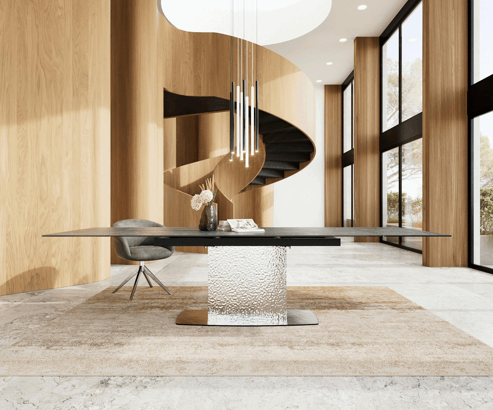 Stół do jadalni Edge 200-300x100 cm ceramika Laminam® Nero Greco antracyt rama Wave stal nierdzewna rozkładany 2