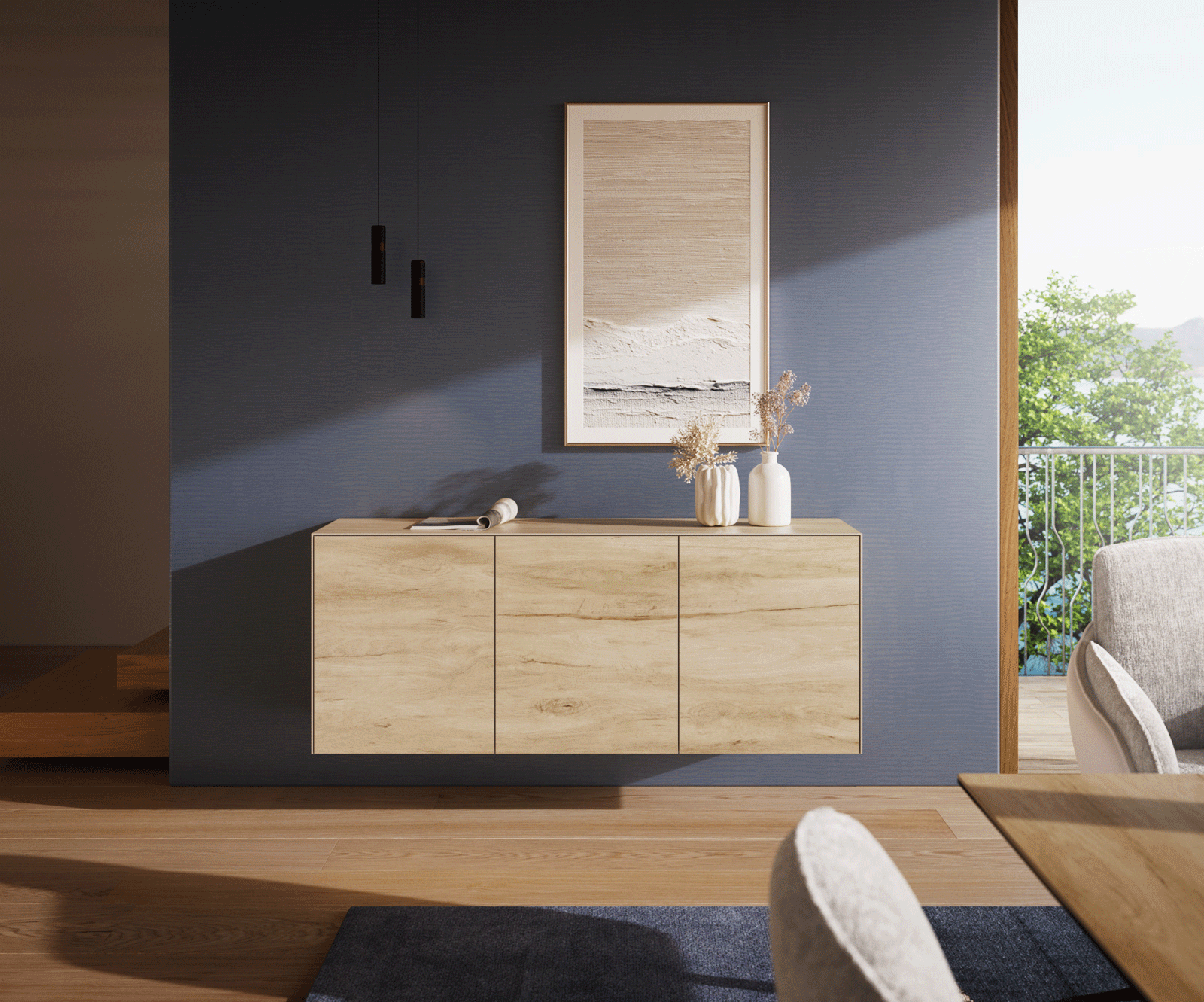 Komoda Cuor 150 cm ceramika Laminam® Sabbia (kolor dębu) 3 drzwi podwieszana 2