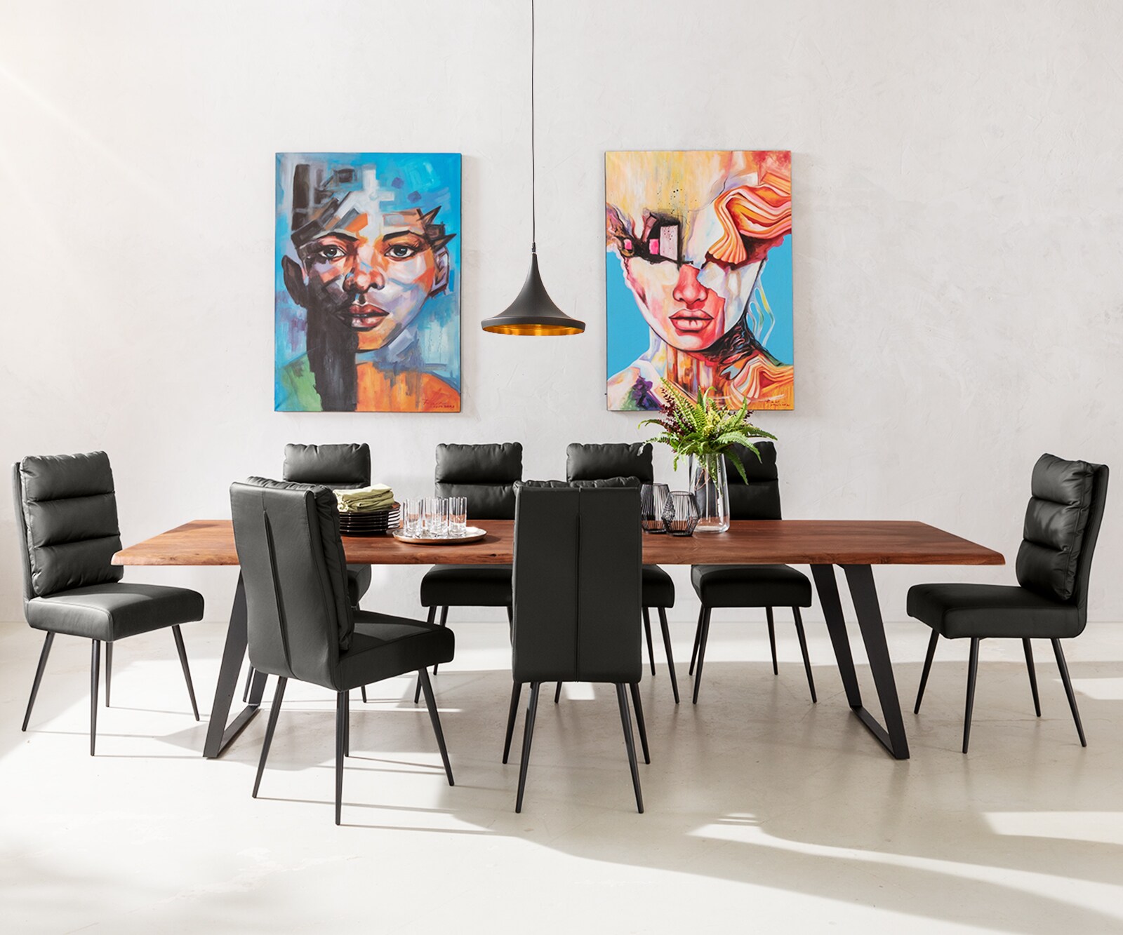 Stół do jadalni Edge 300x100cm akacja brązowa metal pochylona rama live-edge 1