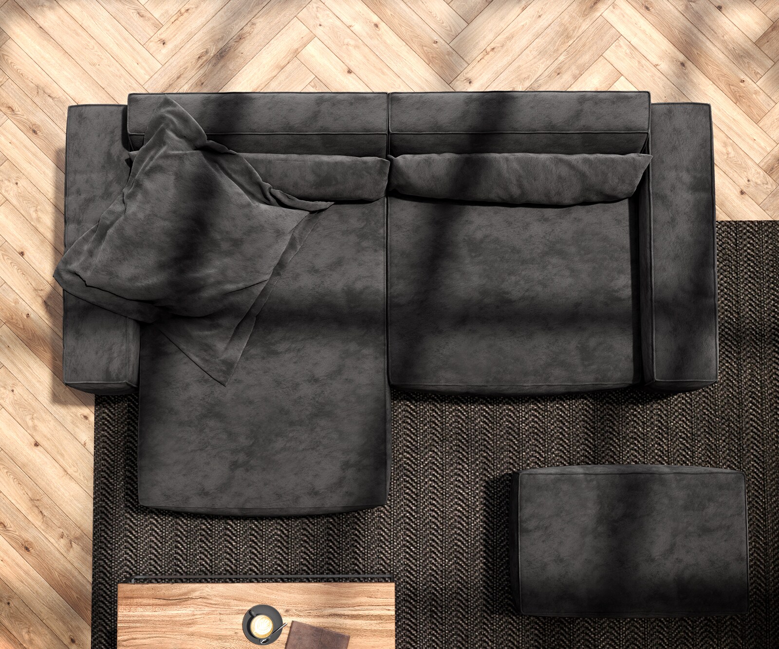 Sofa narożna Sirpio 230x155 cm mikrofibra czarna szezlong z możliwością obustronnego montażu z pufem 6
