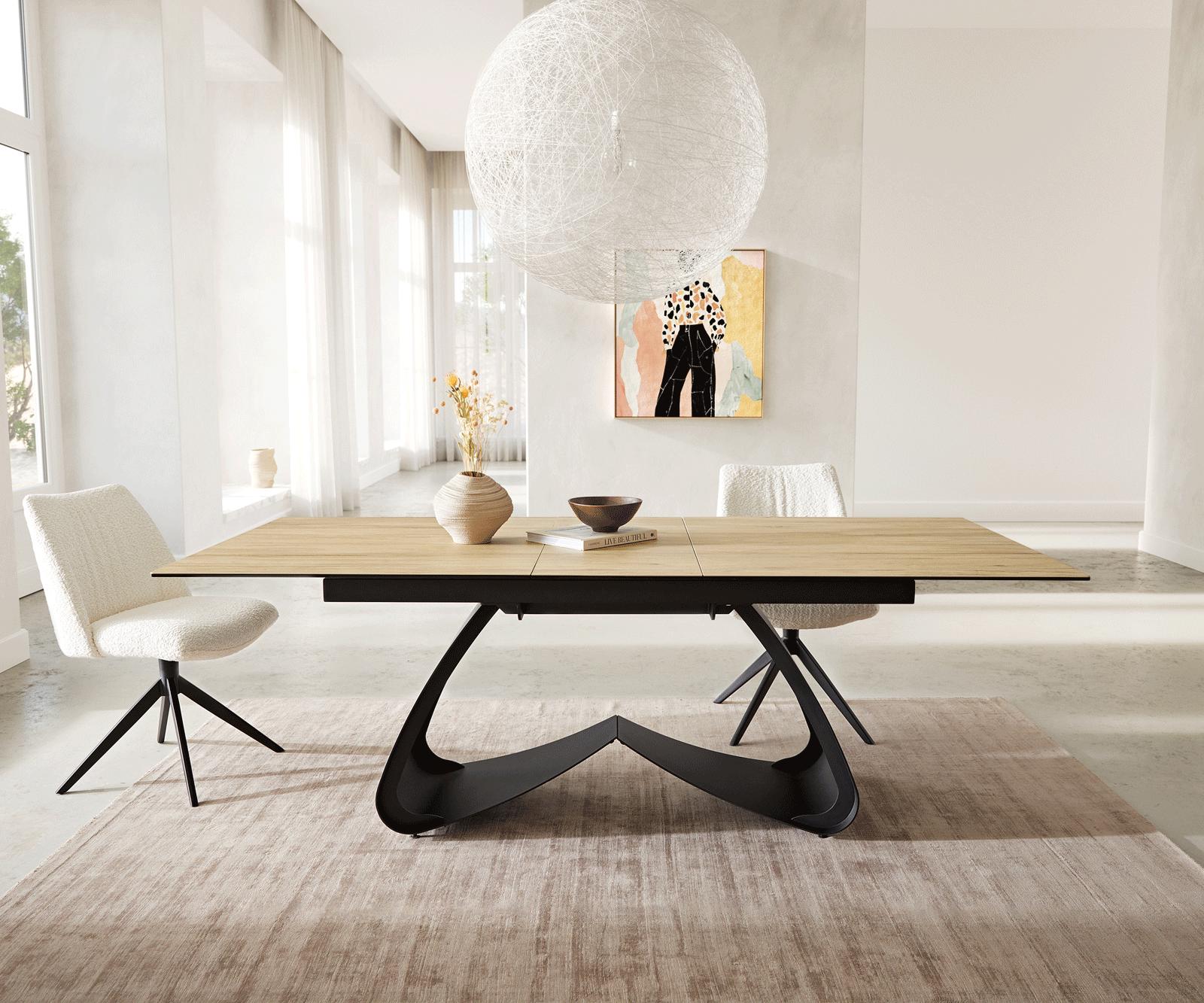 Stół do jadalni Edge 180-220x100 cm ceramika Laminam® Sabbia kolor dębu rama W czarna rozkładany 5