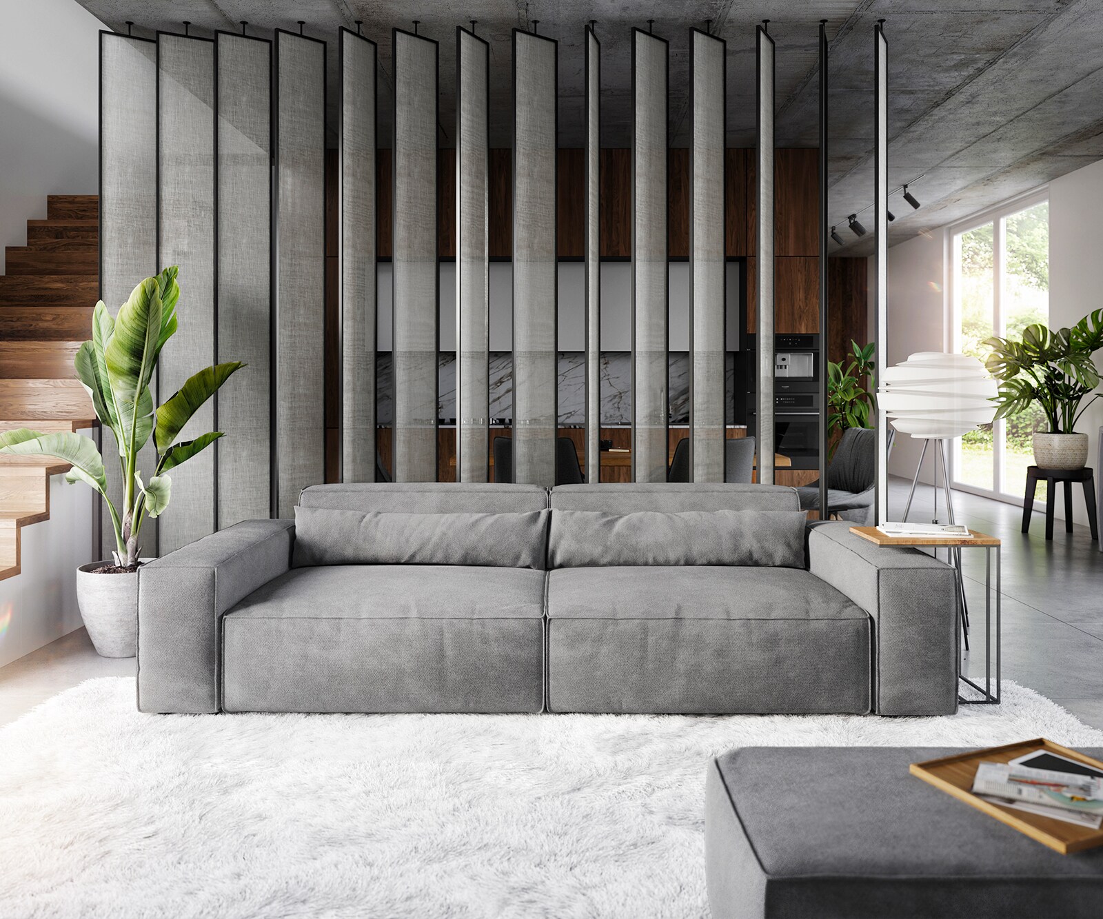 Sofa Sirpio XL 270x130cm mikrofibra szaro-brązowy z pufem 1